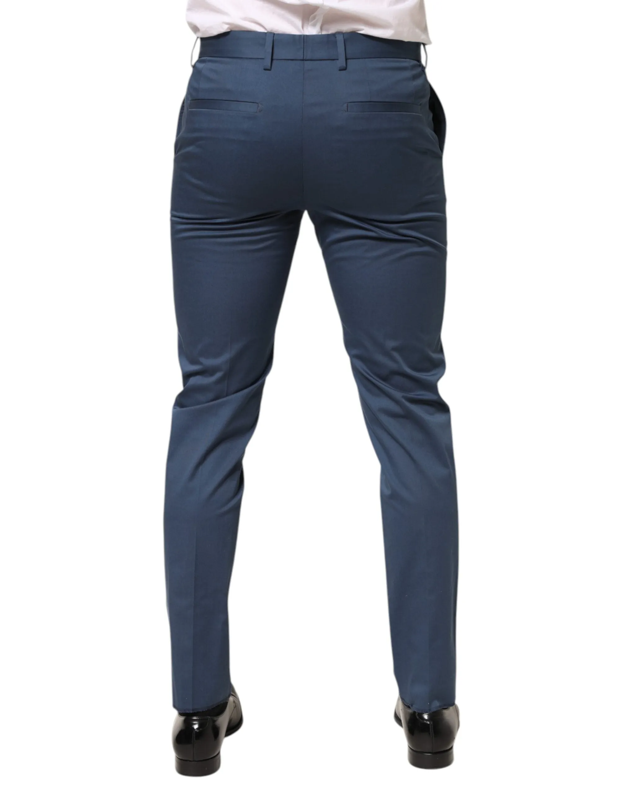 Dolce & Gabbana Blue Cotton Mid Waist Dress Men Trouser Pants sold by Siebentaschen product image thumbnail 4