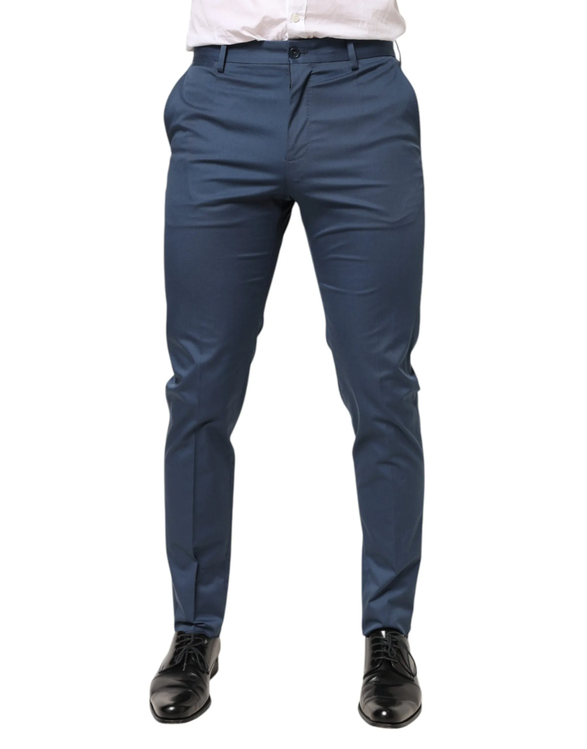 Dolce & Gabbana Blue Cotton Mid Waist Dress Men Trouser Pants sold by Siebentaschen product image thumbnail 2