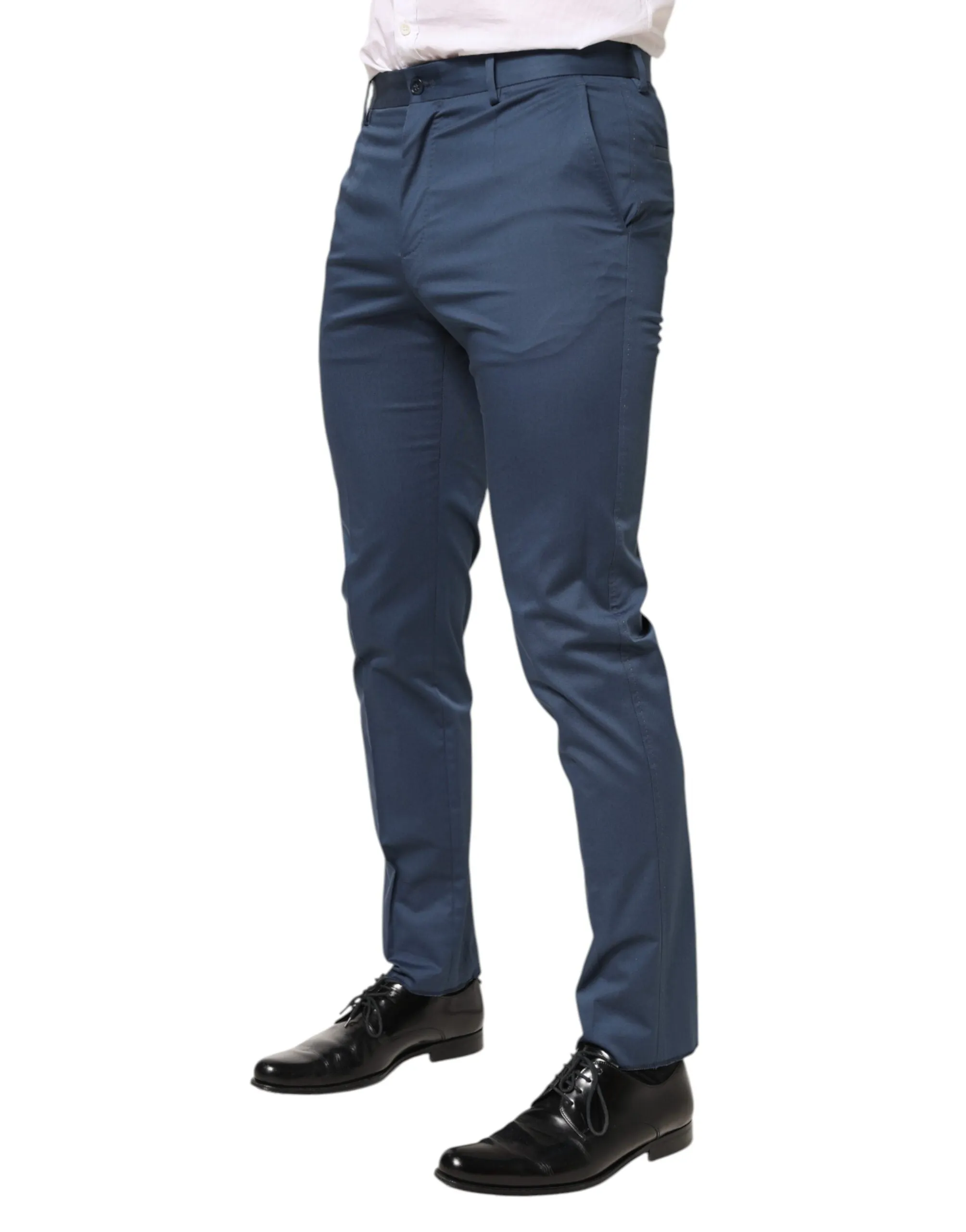 Dolce & Gabbana Blue Cotton Mid Waist Dress Men Trouser Pants sold by Siebentaschen product image thumbnail 3
