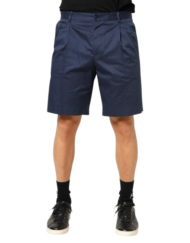Dolce & Gabbana Blue Cotton Stretch Mid Waist Bermuda Shorts sold by Siebentaschen