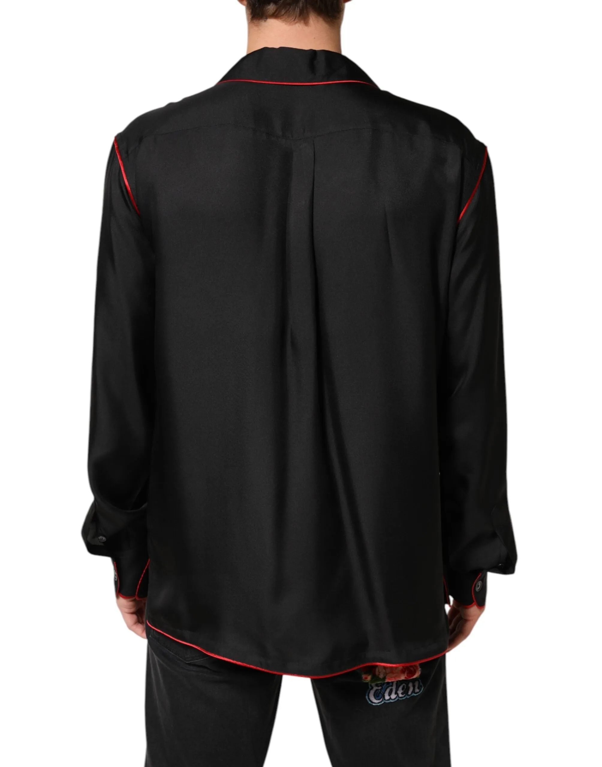 Dolce & Gabbana Black Red Contrast Trim Silk Casual Shirt sold by Siebentaschen product image thumbnail 4