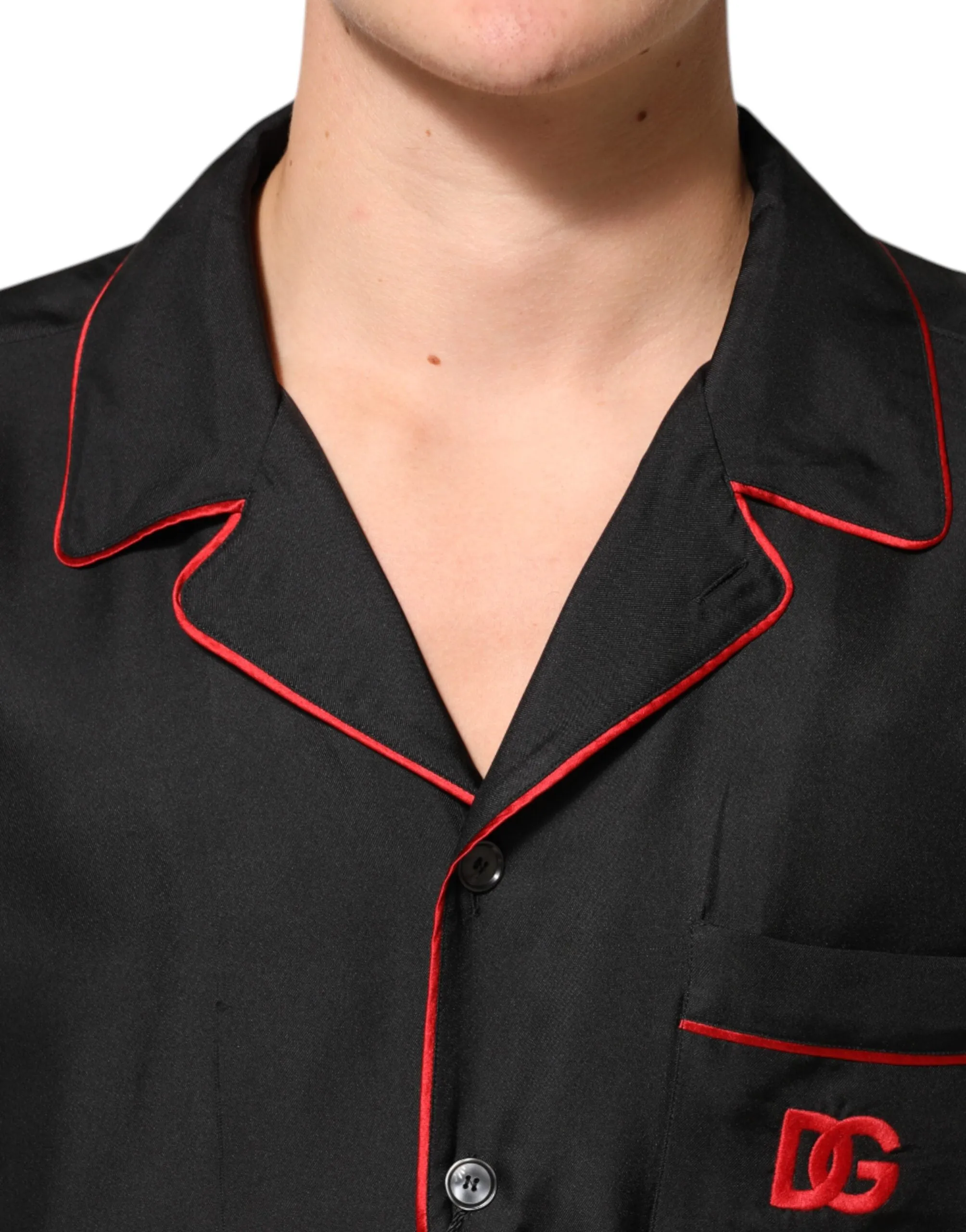 Dolce & Gabbana Black Red Contrast Trim Silk Casual Shirt sold by Siebentaschen product image thumbnail 5