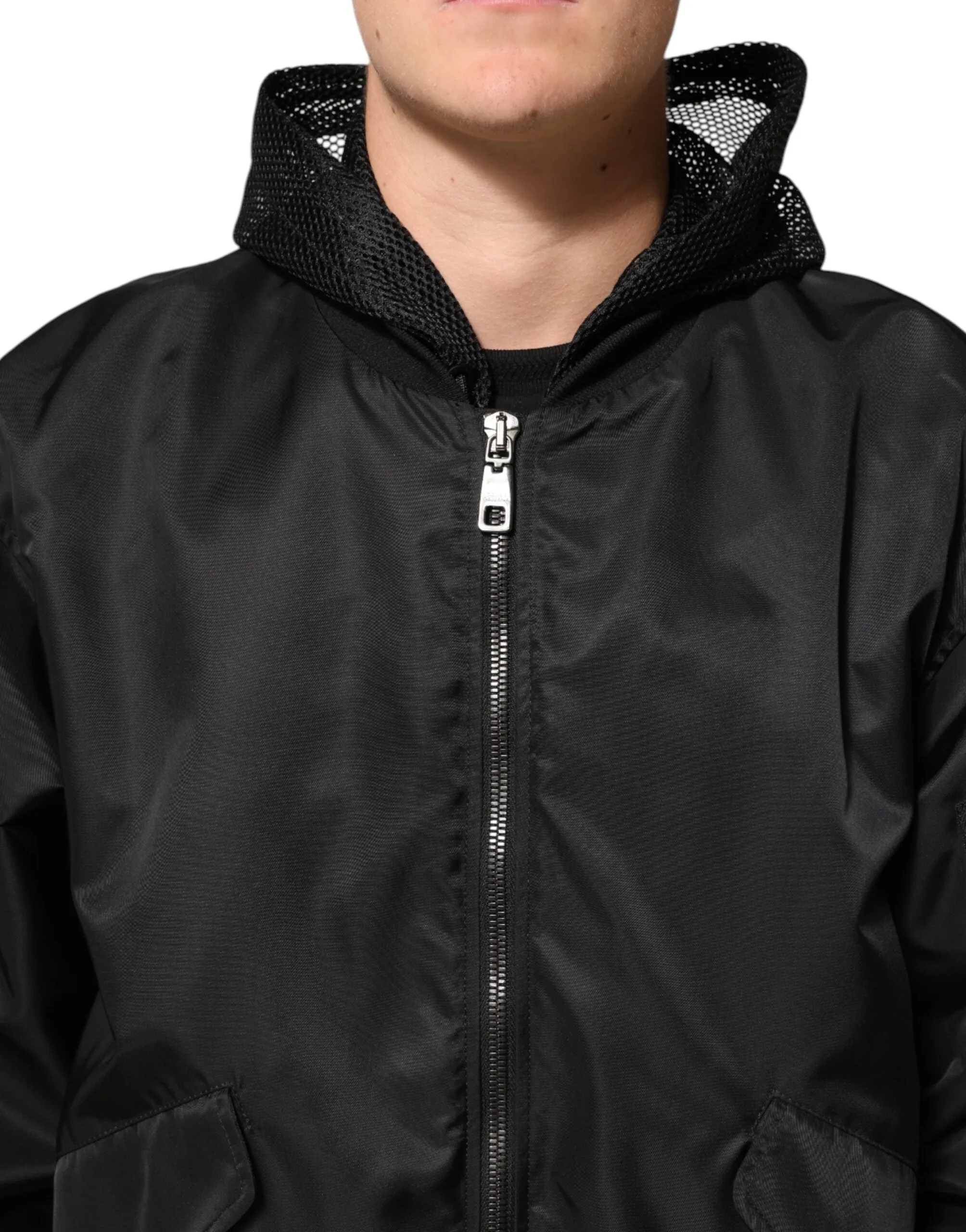 Dolce & Gabbana Black Nylon Hooded Full Zip Bomber Men Jacket sold by Siebentaschen product image thumbnail 5