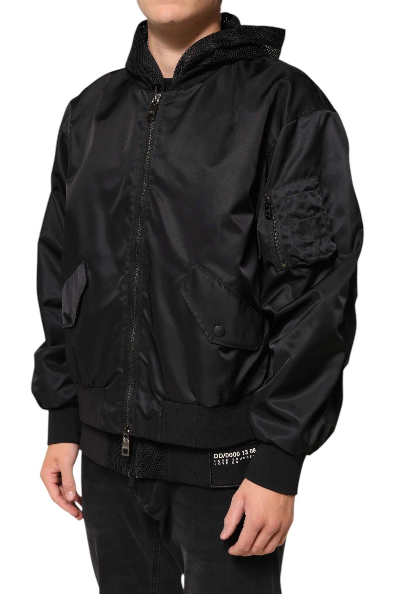 Dolce & Gabbana Black Nylon Hooded Full Zip Bomber Men Jacket sold by Siebentaschen product image thumbnail 3