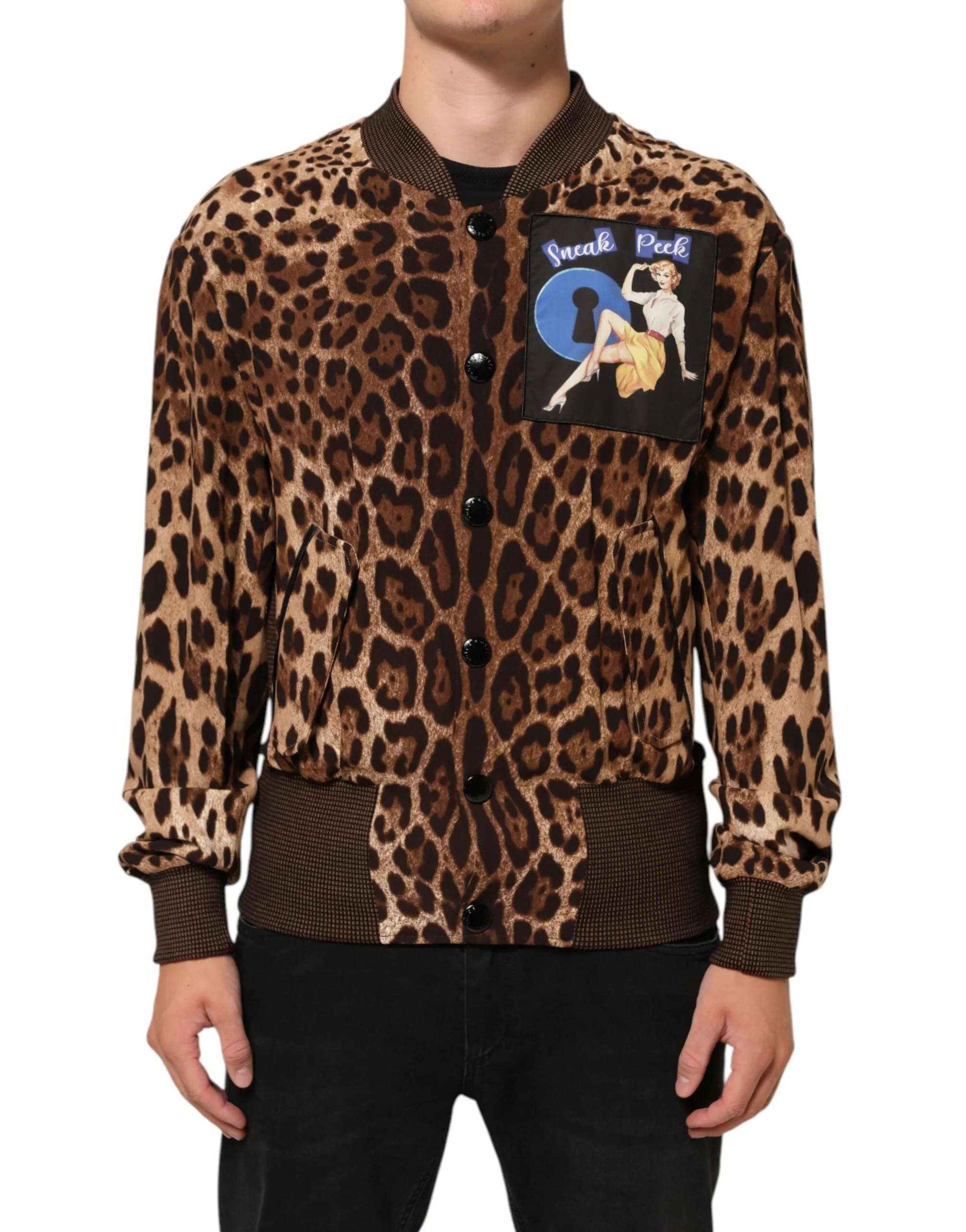 Dolce & Gabbana Brown Leopard Print "Sneak Peek" Patch Jacket sold by Siebentaschen