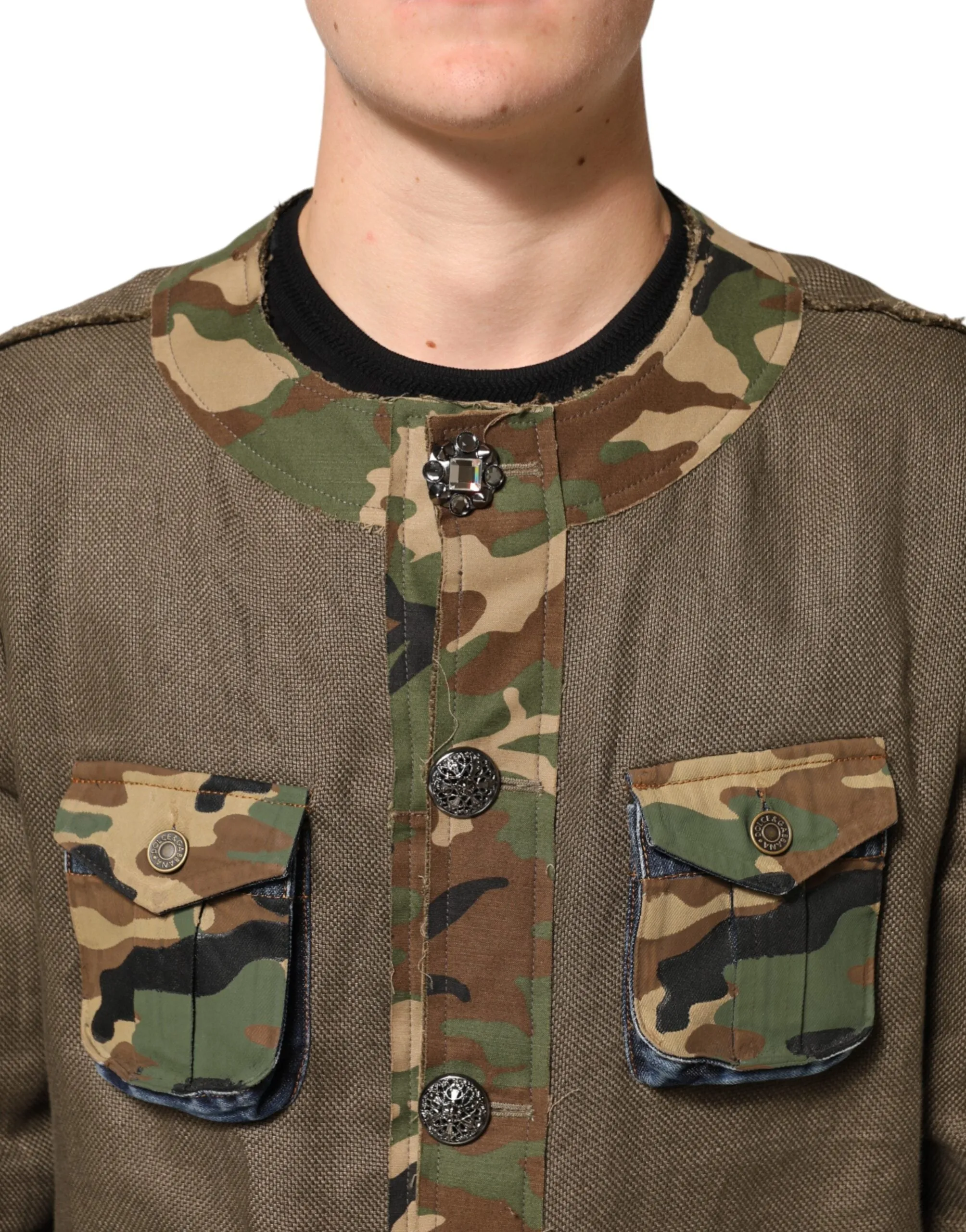 Dolce & Gabbana Brown Camouflage Linen Button Down Jacket sold by Siebentaschen product image thumbnail 5