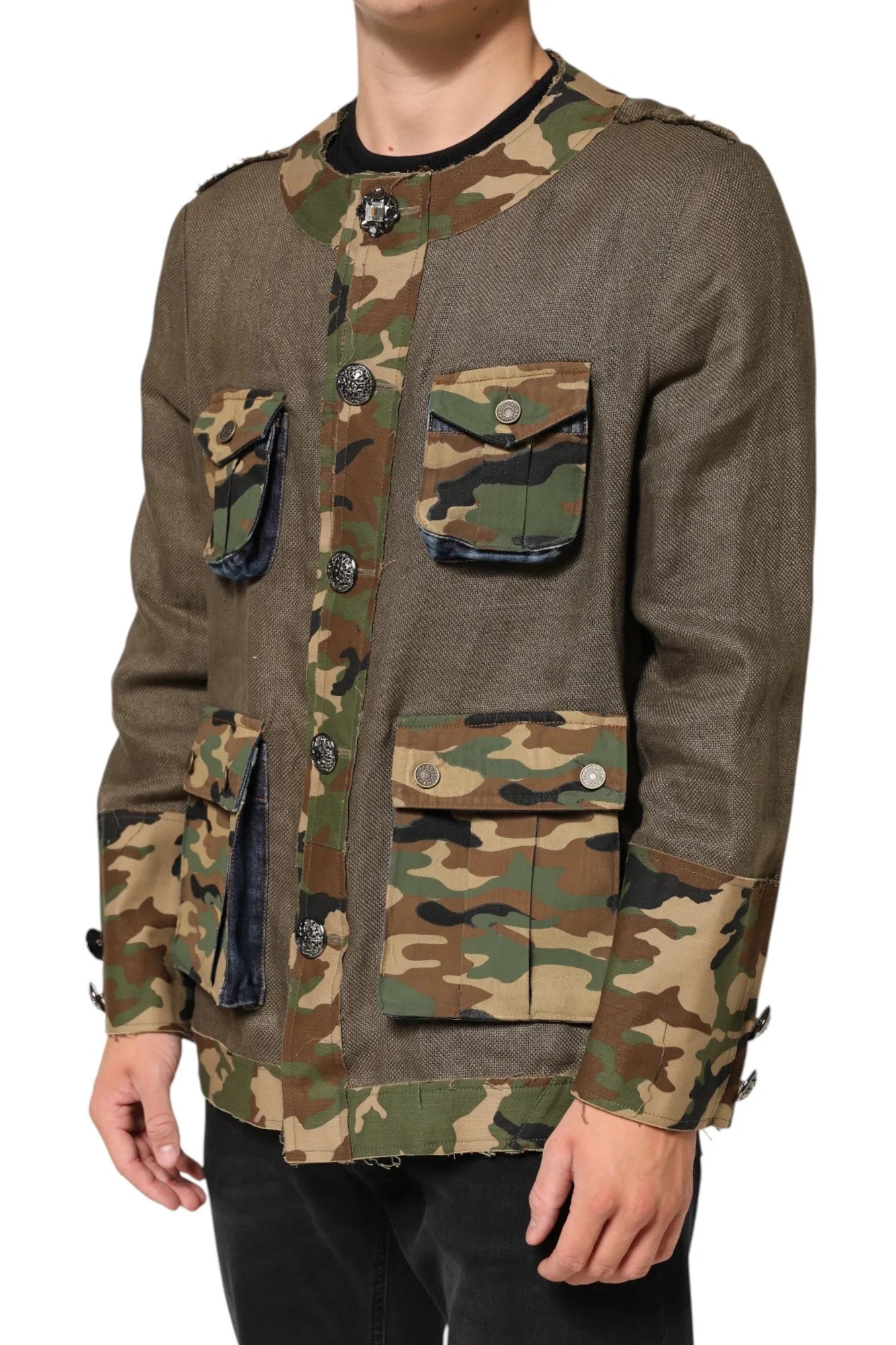 Dolce & Gabbana Brown Camouflage Linen Button Down Jacket sold by Siebentaschen product image thumbnail 3