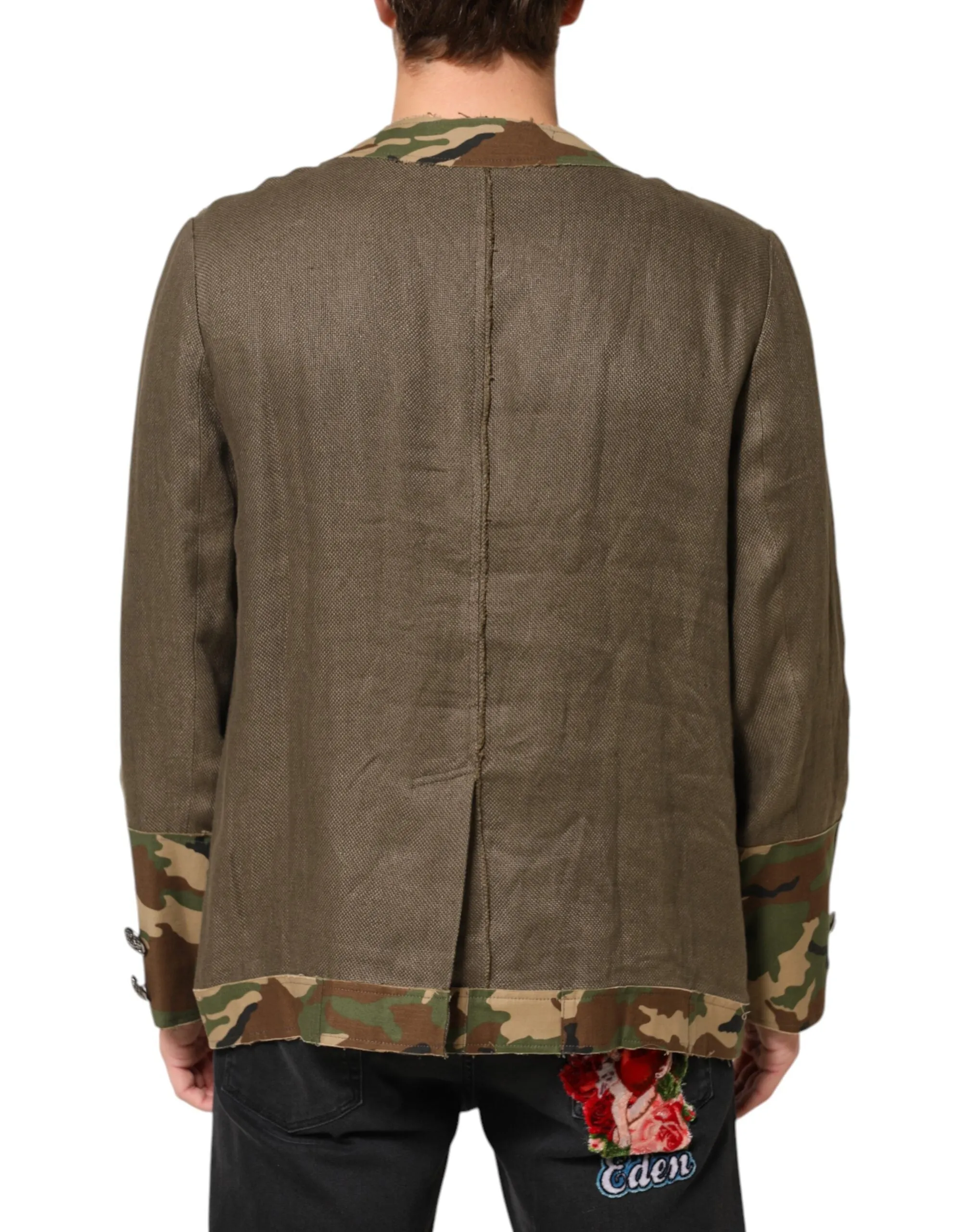 Dolce & Gabbana Brown Camouflage Linen Button Down Jacket sold by Siebentaschen product image thumbnail 4