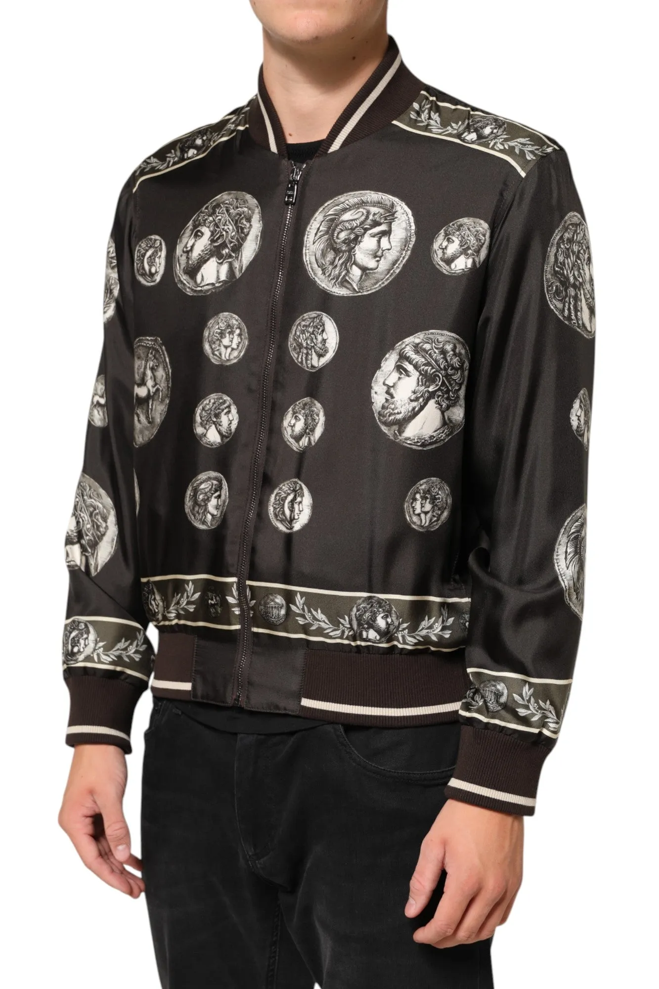 Dolce & Gabbana Black "Monete" Coin Print Silk Bomber Jacket sold by Siebentaschen product image thumbnail 3