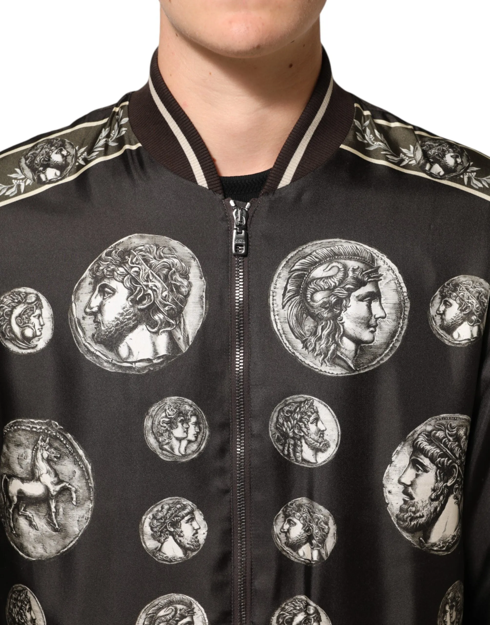 Dolce & Gabbana Black "Monete" Coin Print Silk Bomber Jacket sold by Siebentaschen product image thumbnail 5