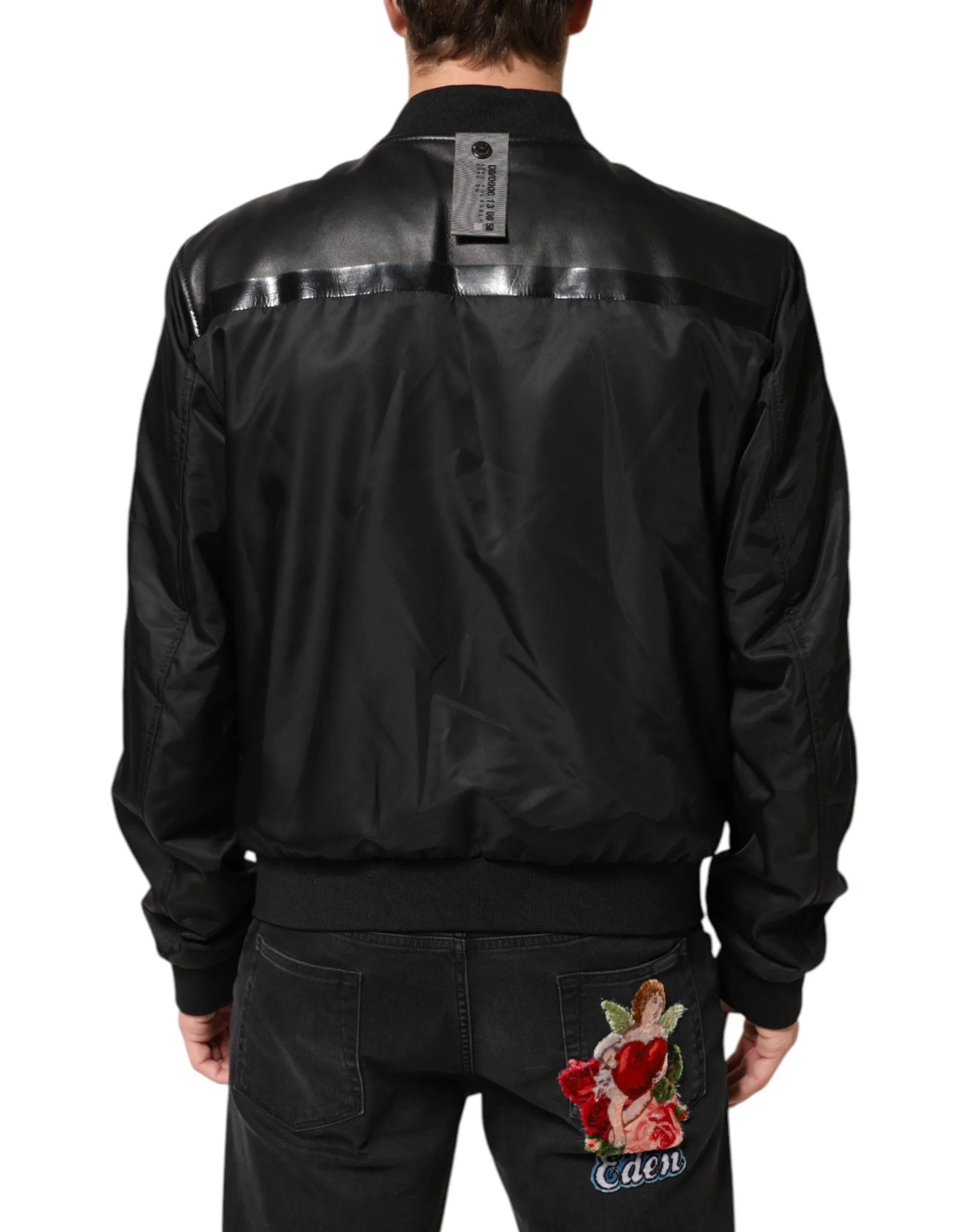 Dolce & Gabbana Black Leather Nylon FullZip Blouson Jacket sold by Siebentaschen product image thumbnail 4