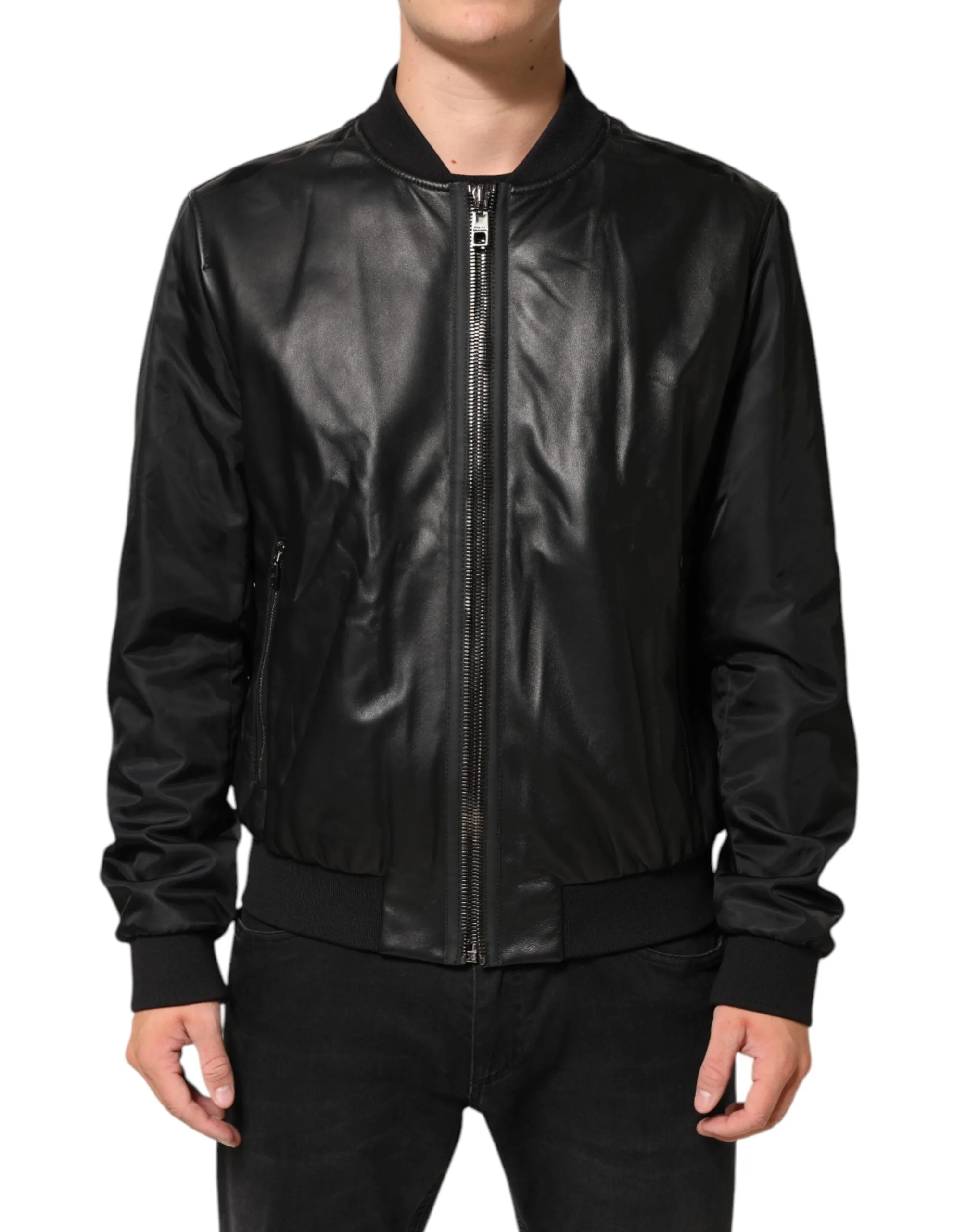 Dolce & Gabbana Black Leather Nylon FullZip Blouson Jacket sold by Siebentaschen