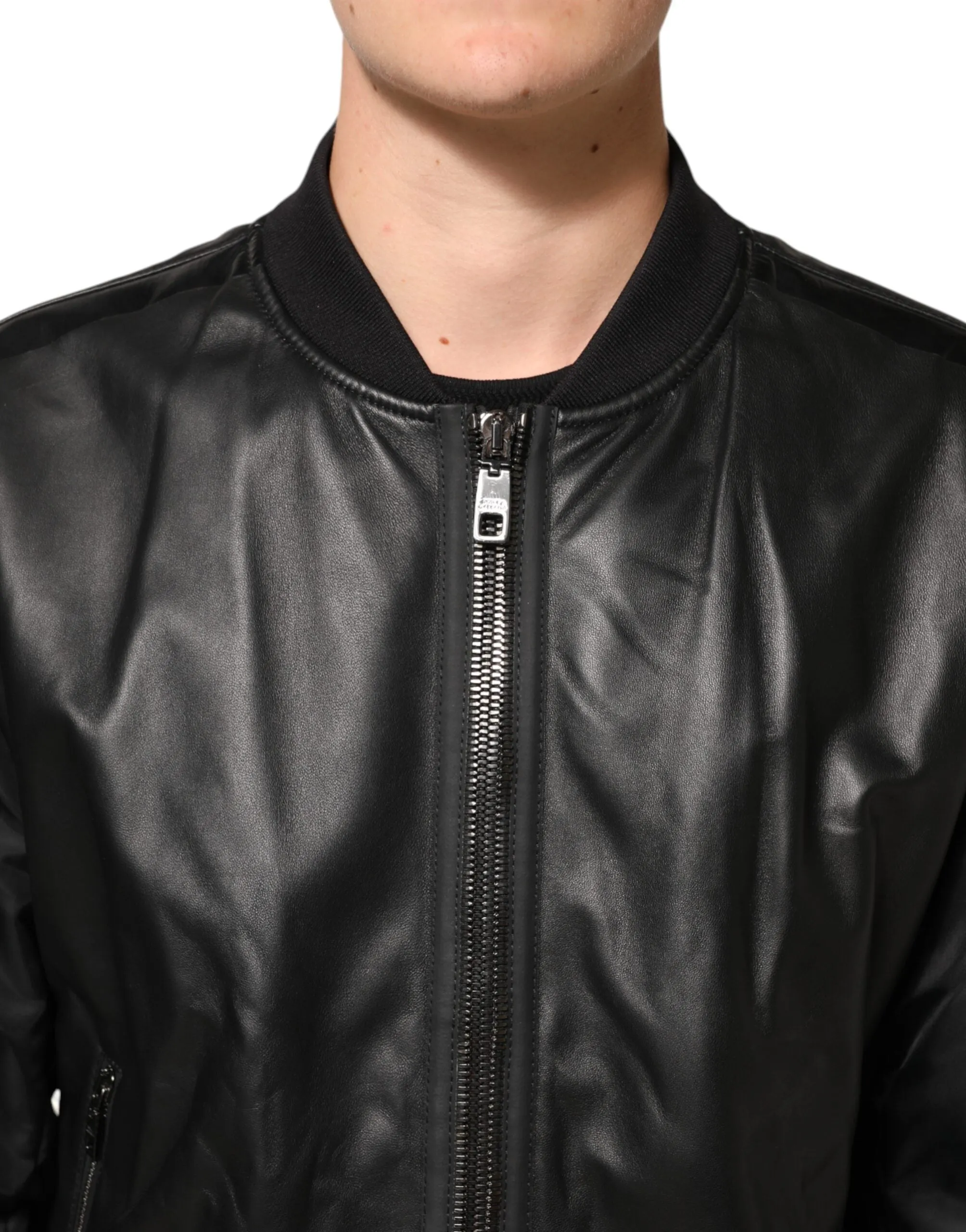 Dolce & Gabbana Black Leather Nylon FullZip Blouson Jacket sold by Siebentaschen product image thumbnail 5