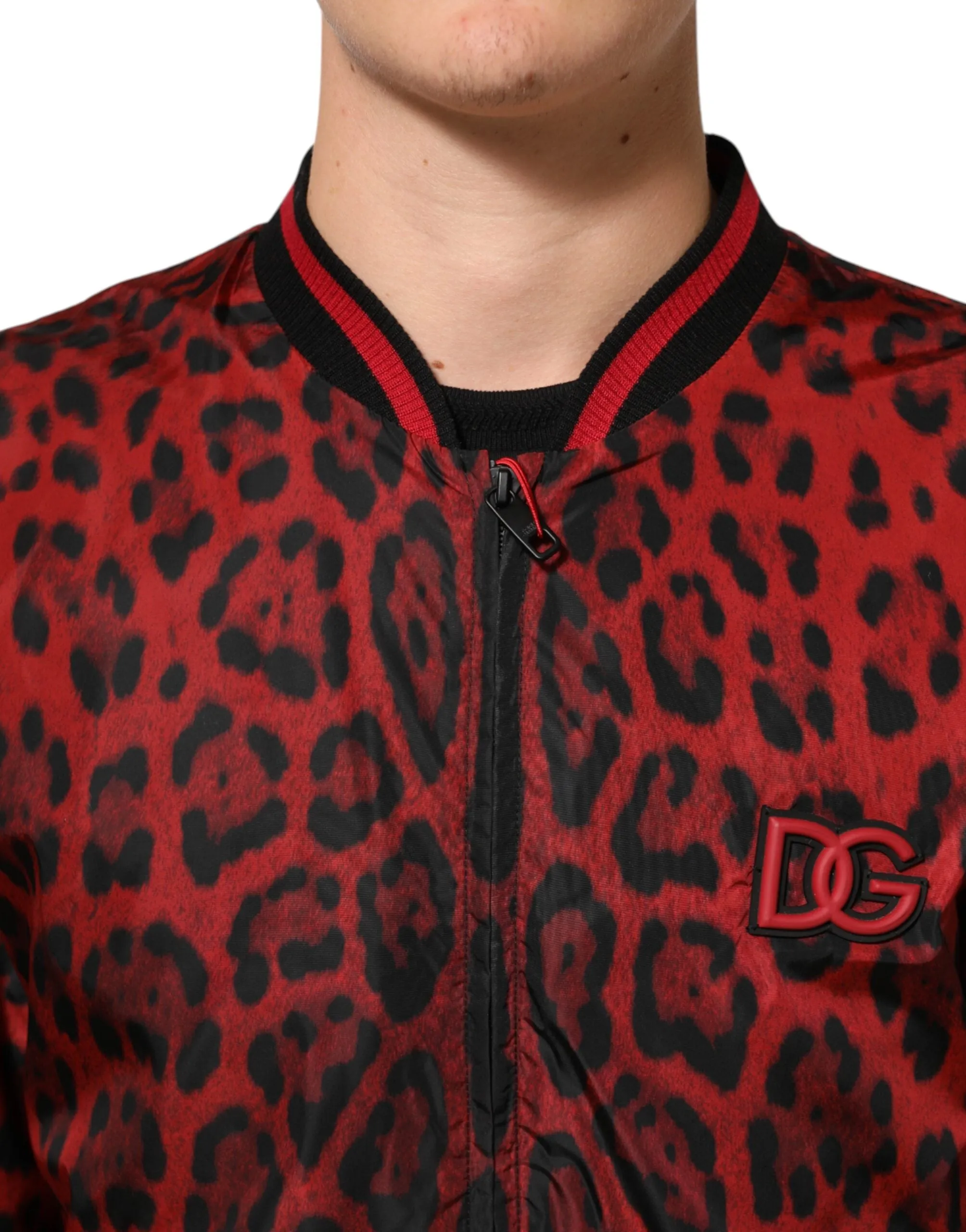 Dolce & Gabbana Red Leopard Print Full Zip Bomber Men Jacket sold by Siebentaschen product image thumbnail 5