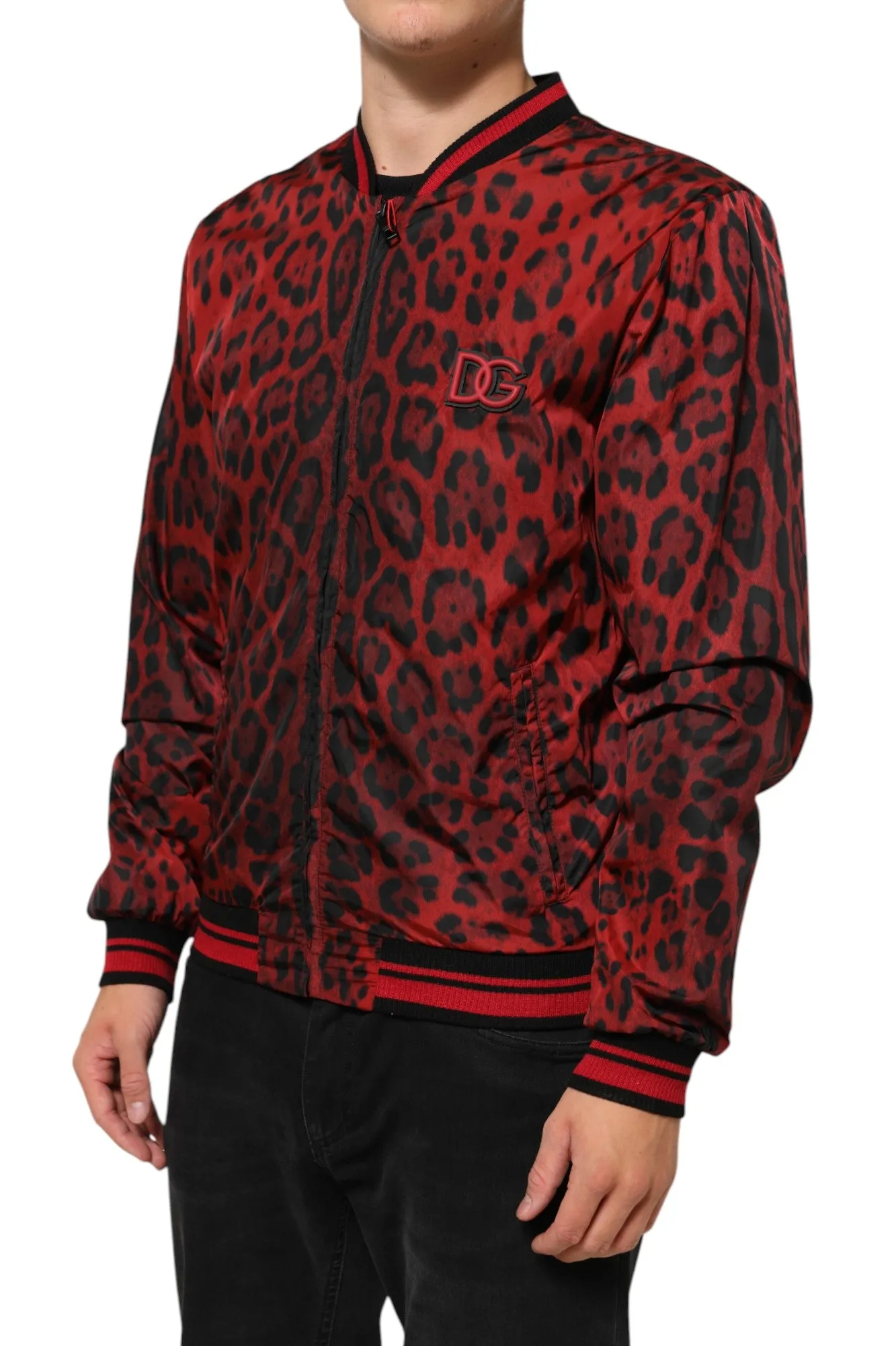 Dolce & Gabbana Red Leopard Print Full Zip Bomber Men Jacket sold by Siebentaschen product image thumbnail 3