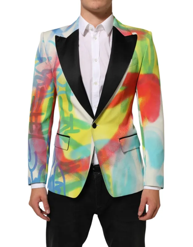 Dolce & Gabbana Multicolor Graffiti SICILIA 1 Button Men Suit Blazer sold by Siebentaschen