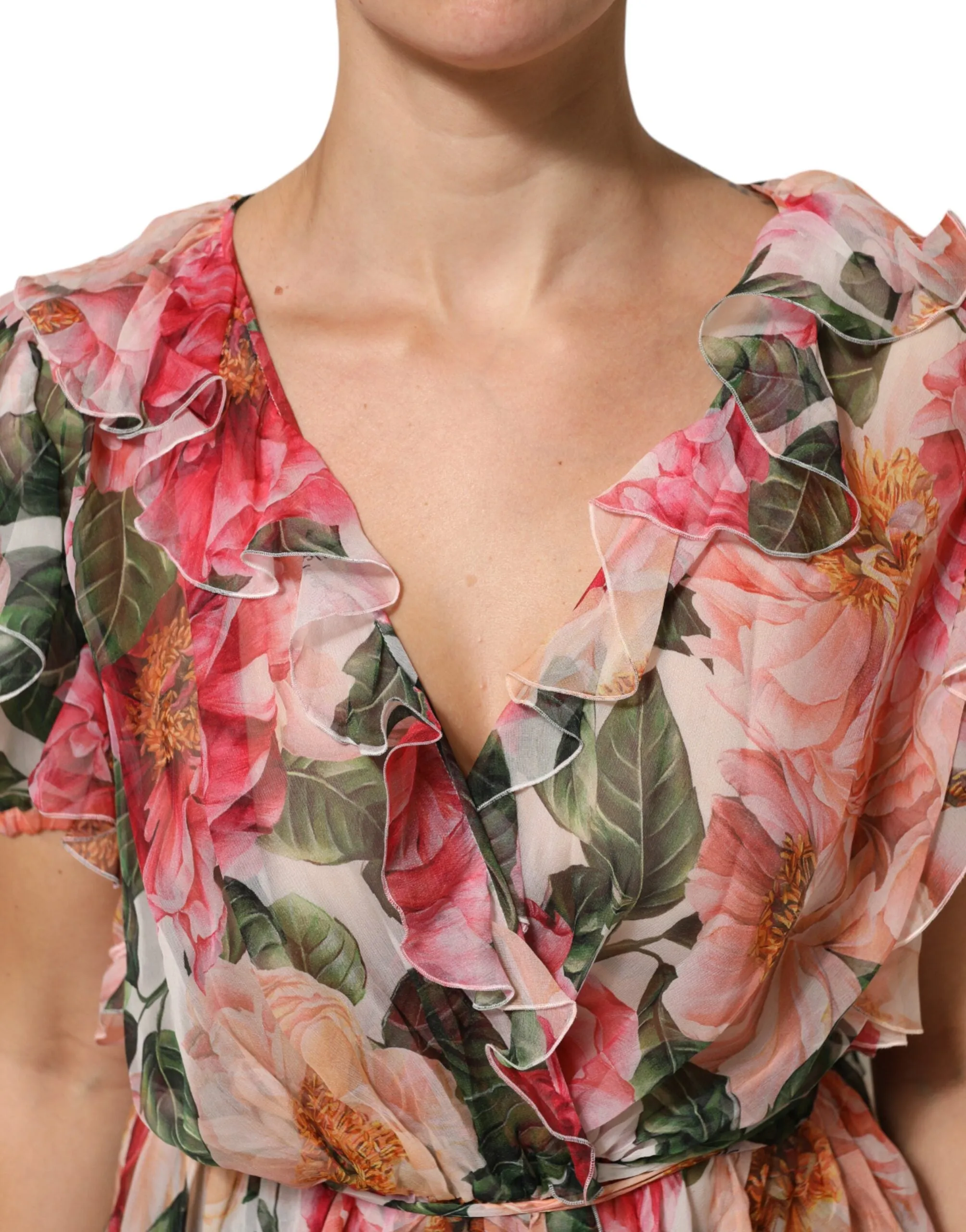 Dolce & Gabbana Pink Camellias Printed Silk V-neck Blouse Top sold by Siebentaschen product image thumbnail 5