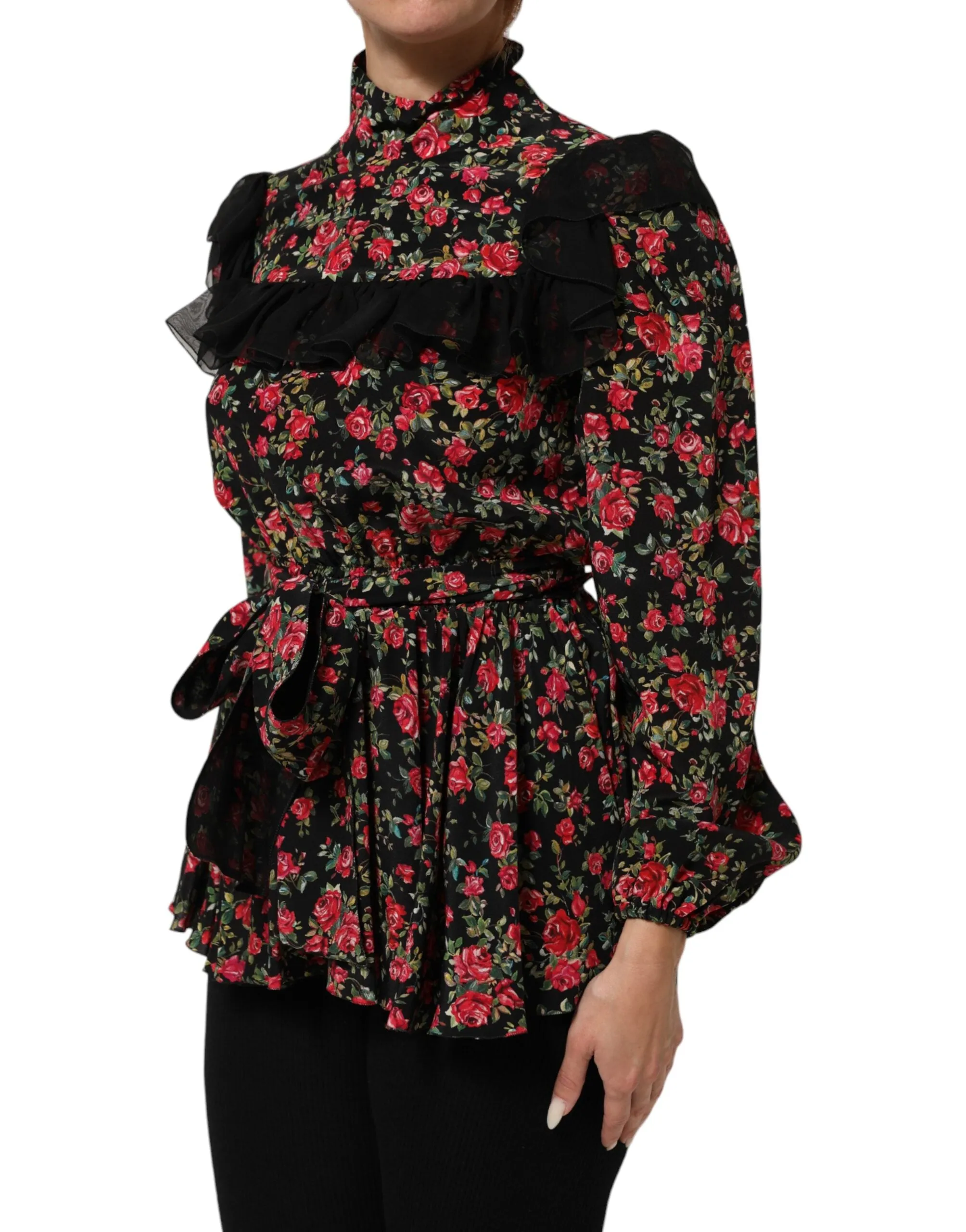 Dolce & Gabbana Black Floral Print Long Sleeve Blouse Top sold by Siebentaschen product image thumbnail 3