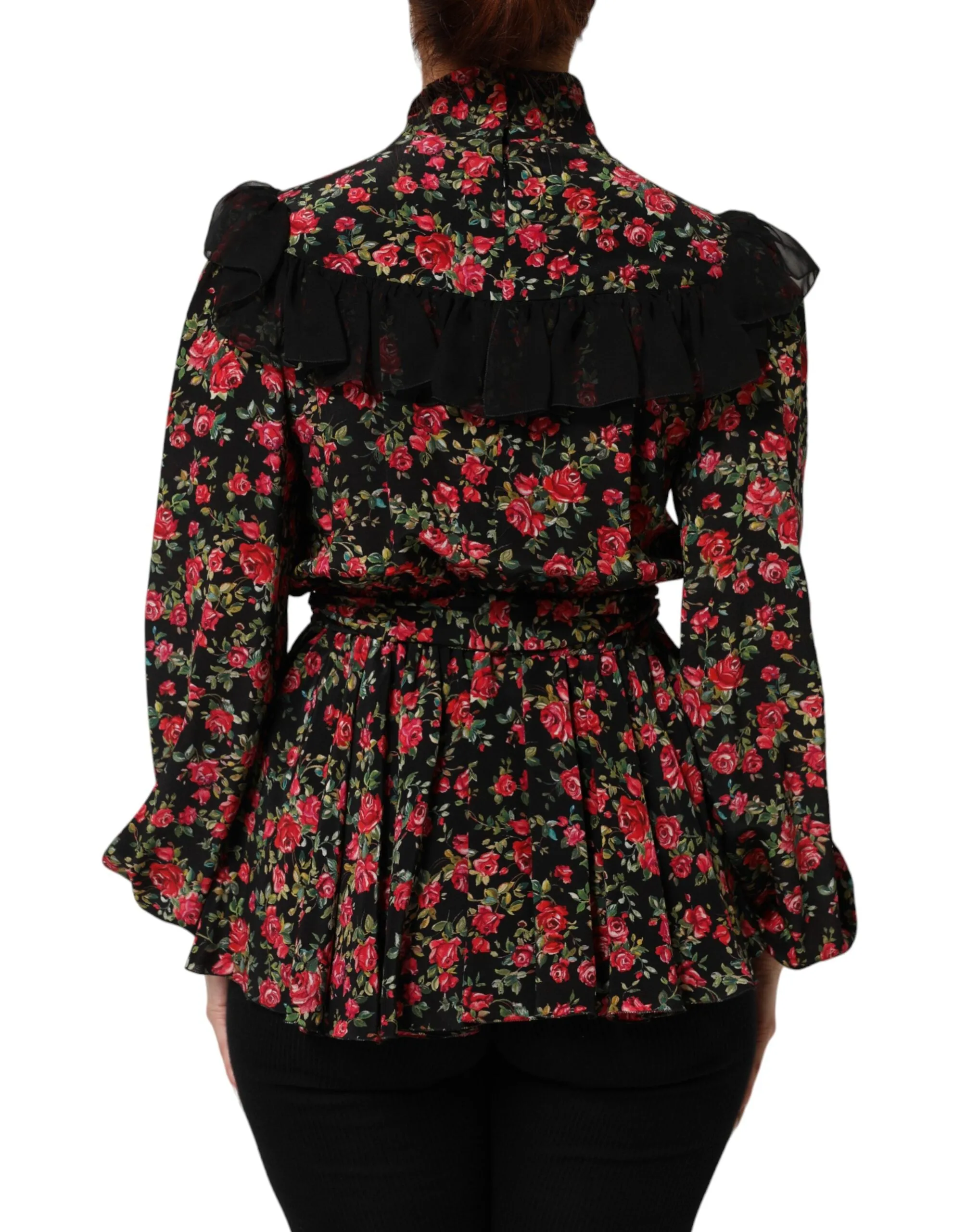 Dolce & Gabbana Black Floral Print Long Sleeve Blouse Top sold by Siebentaschen product image thumbnail 4