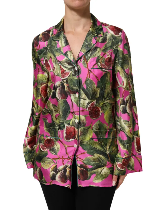 Dolce & Gabbana Hot Pink Fig Printed Silk Shirt Blouse Top sold by Siebentaschen