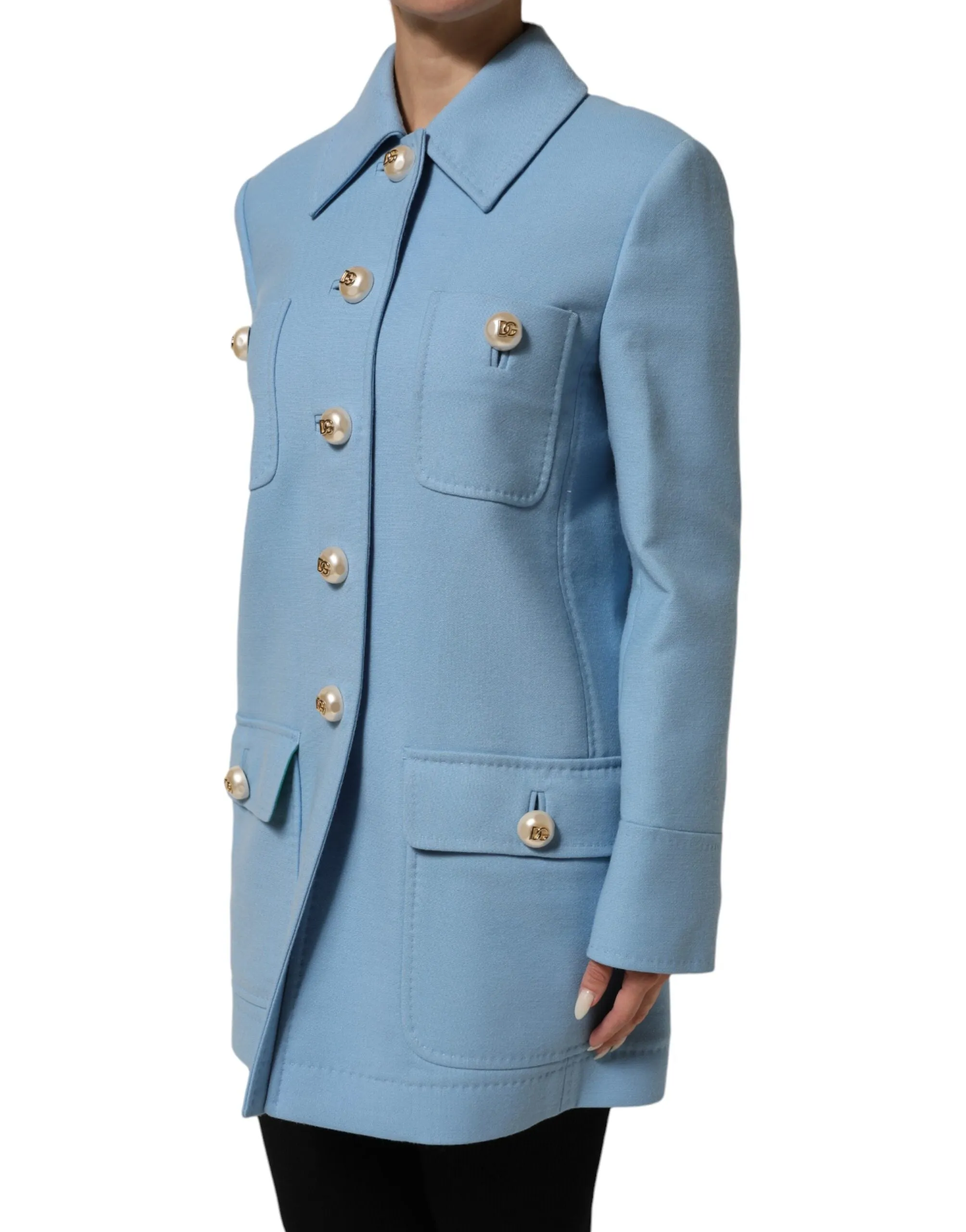 Dolce & Gabbana Blue Buttoned Down Trench Coat Jacket sold by Siebentaschen product image thumbnail 3