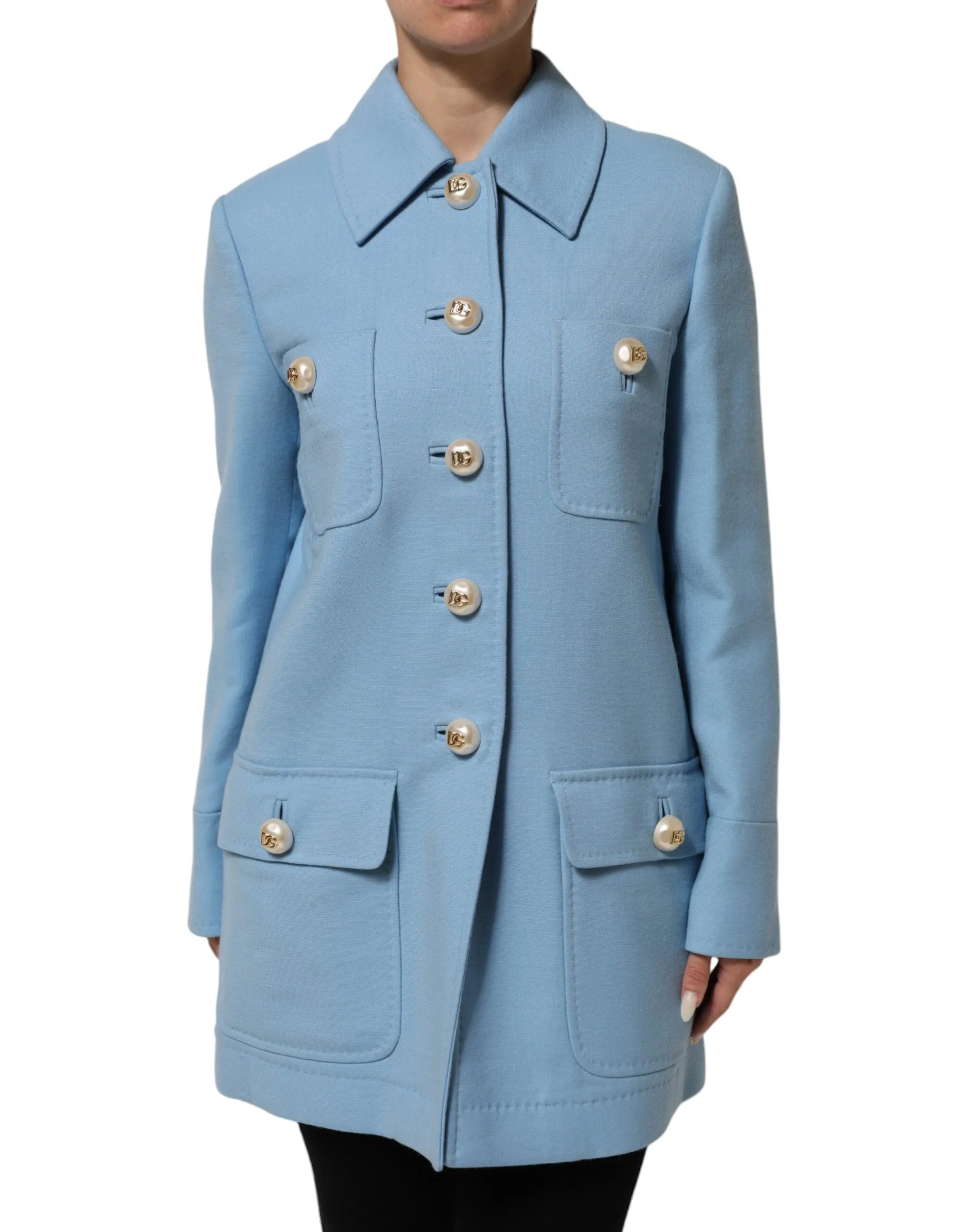 Dolce & Gabbana Blue Buttoned Down Trench Coat Jacket sold by Siebentaschen