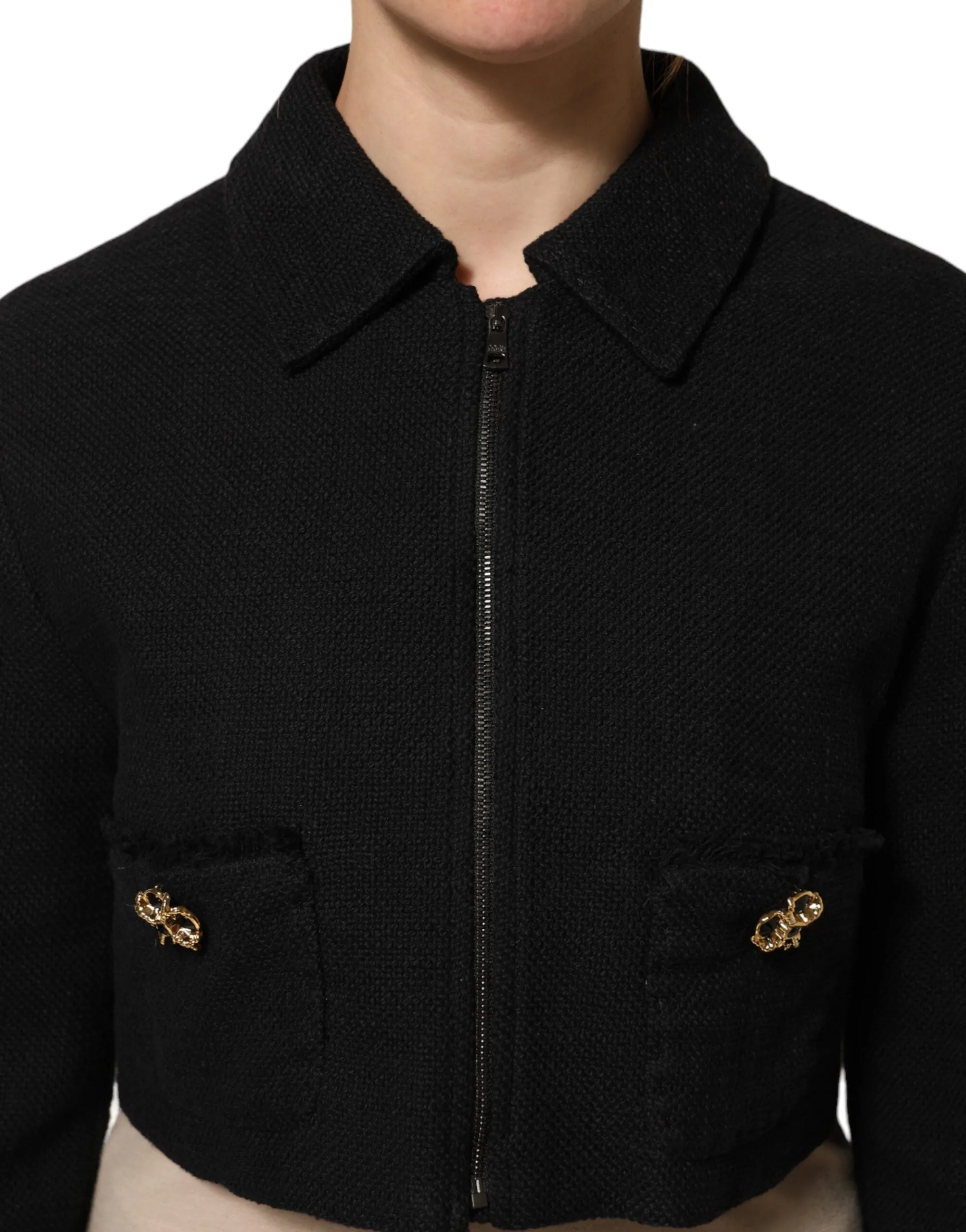 Dolce & Gabbana Black Cotton Full Zip Cropped Coat Jacket sold by Siebentaschen product image thumbnail 5