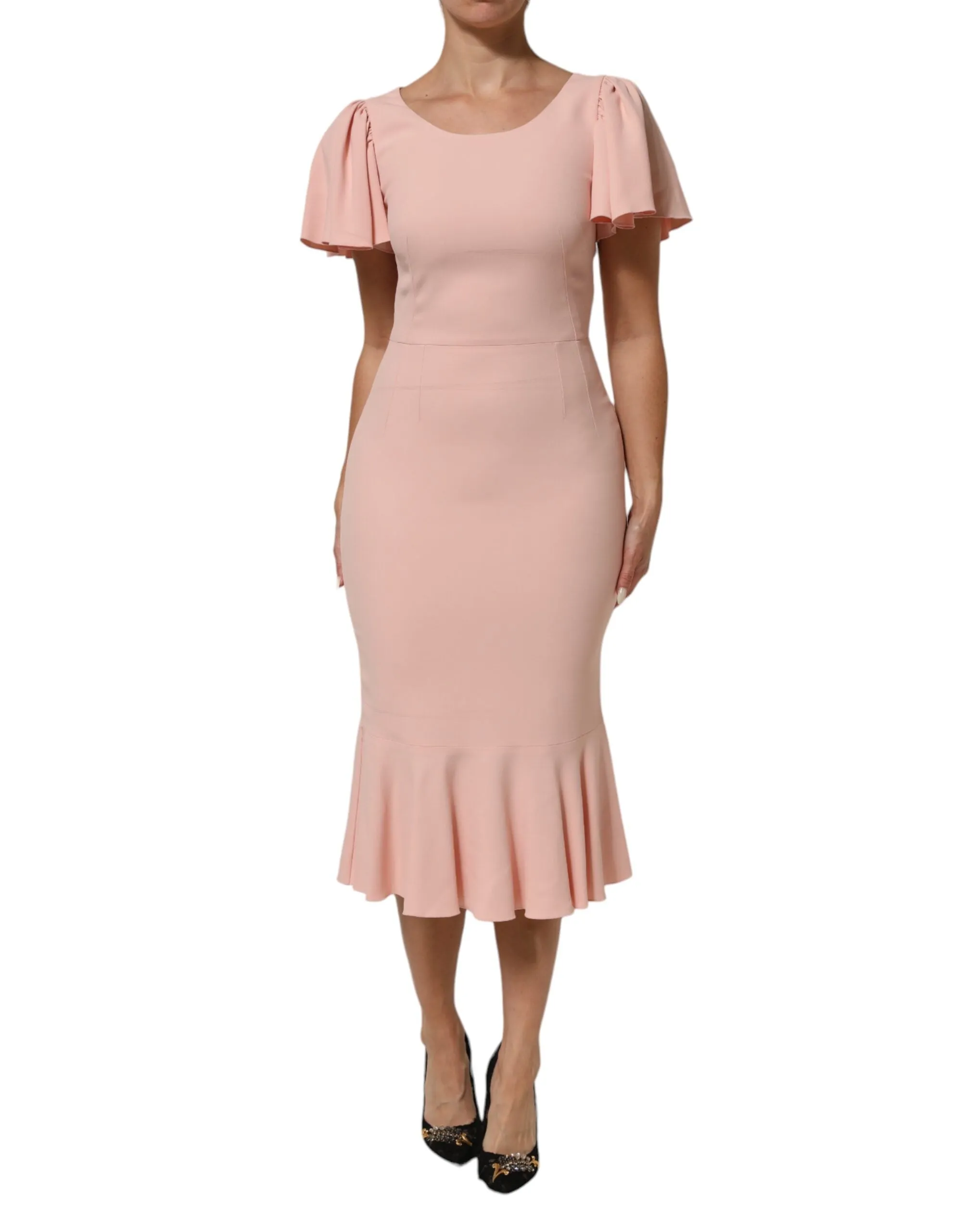 Dolce & Gabbana Pink Viscose Short Sleeves Sheath Midi Dress sold by Siebentaschen