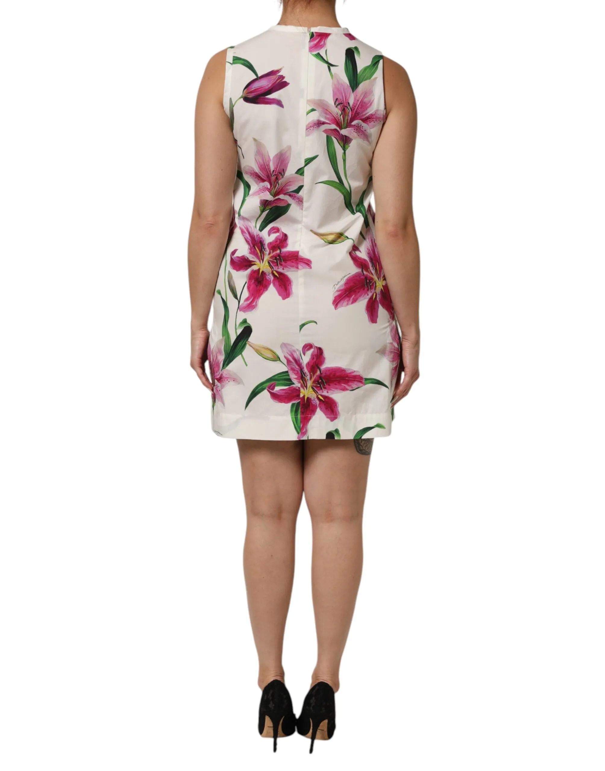 Dolce & Gabbana White Cotton Floral Sleeveless Mini Dress sold by Siebentaschen product image thumbnail 4