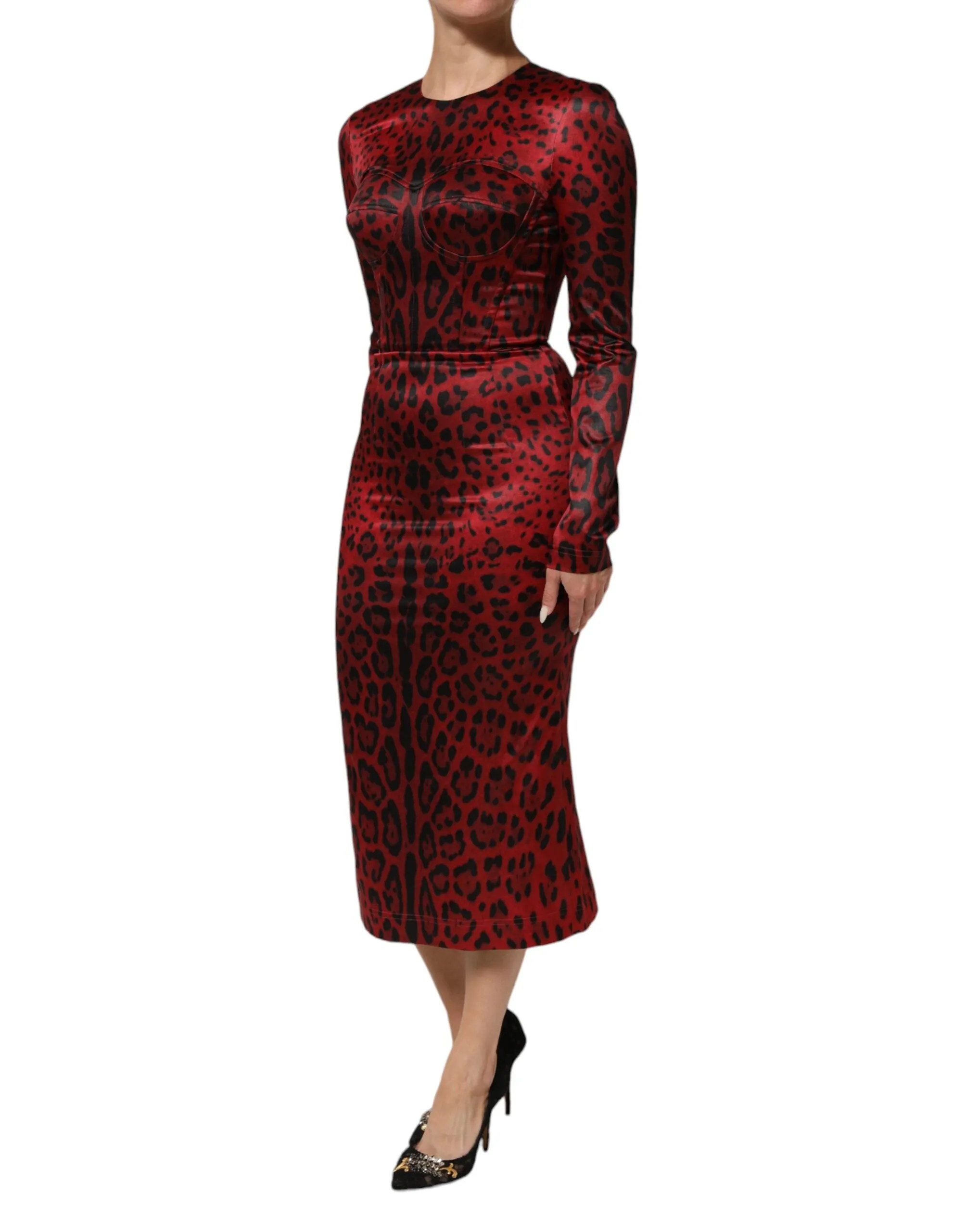 Dolce & Gabbana Red Leopard Sheath Long Sleeves Dress sold by Siebentaschen product image thumbnail 3