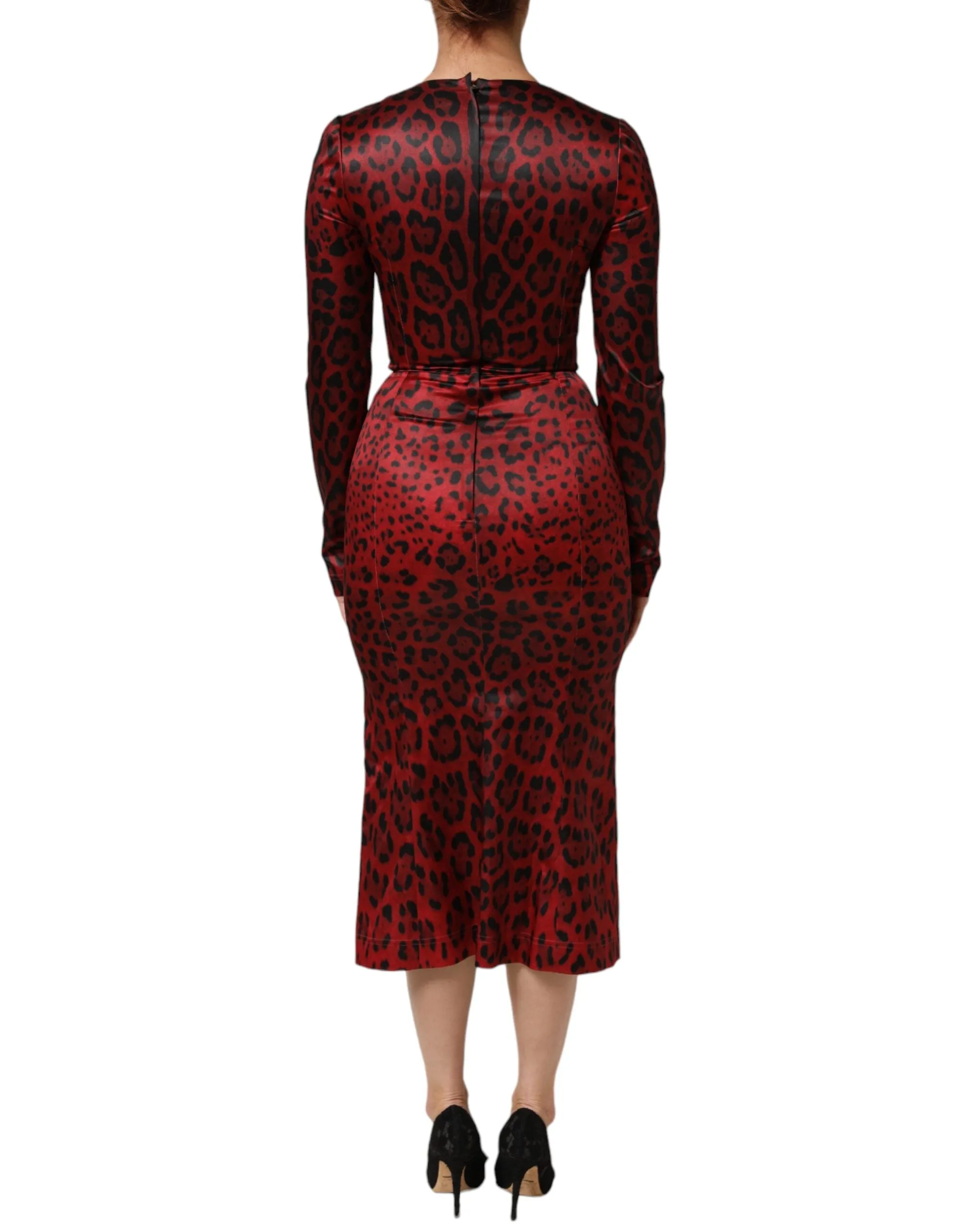 Dolce & Gabbana Red Leopard Sheath Long Sleeves Dress sold by Siebentaschen product image thumbnail 4