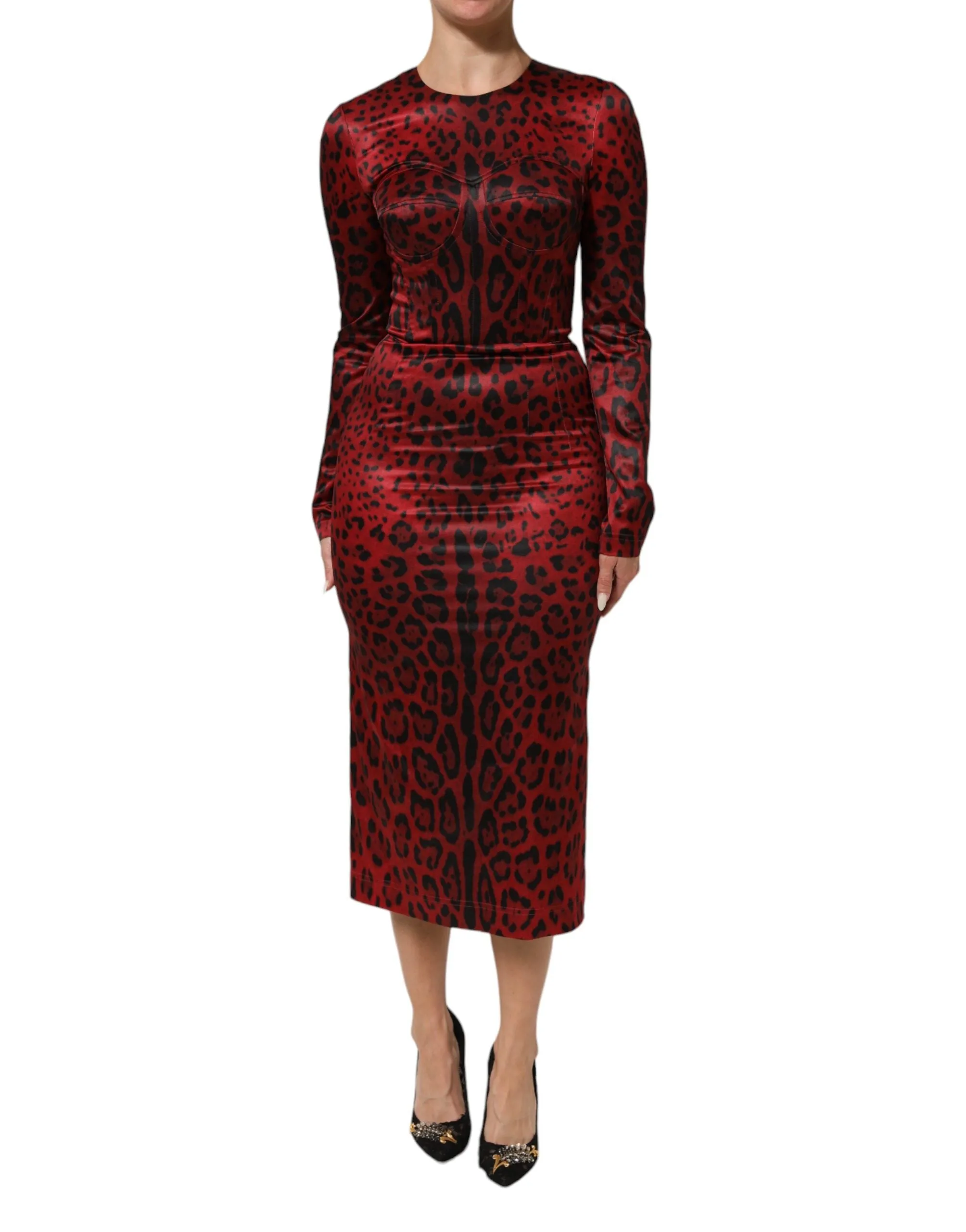 Dolce & Gabbana Red Leopard Sheath Long Sleeves Dress sold by Siebentaschen