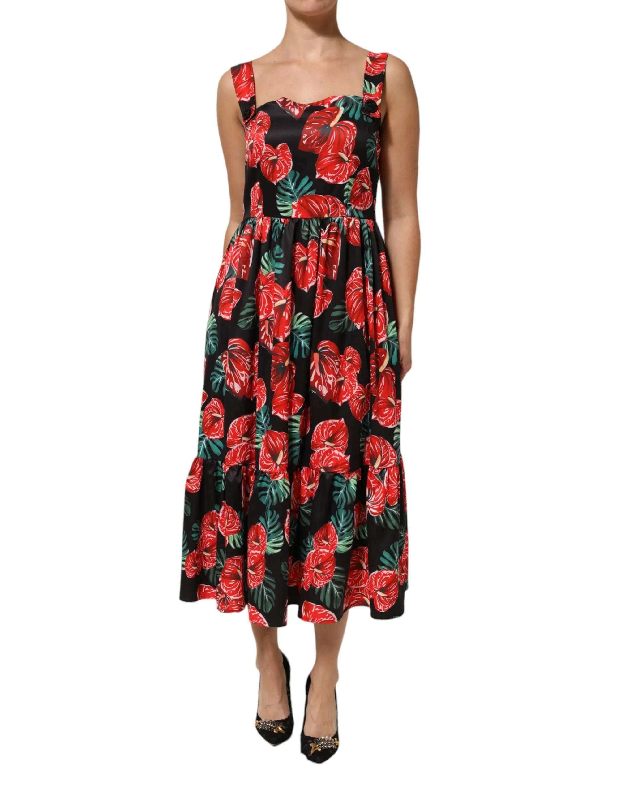 Dolce & Gabbana Multicolor Floral Cotton Poplin Midi Dress sold by Siebentaschen product image thumbnail 2