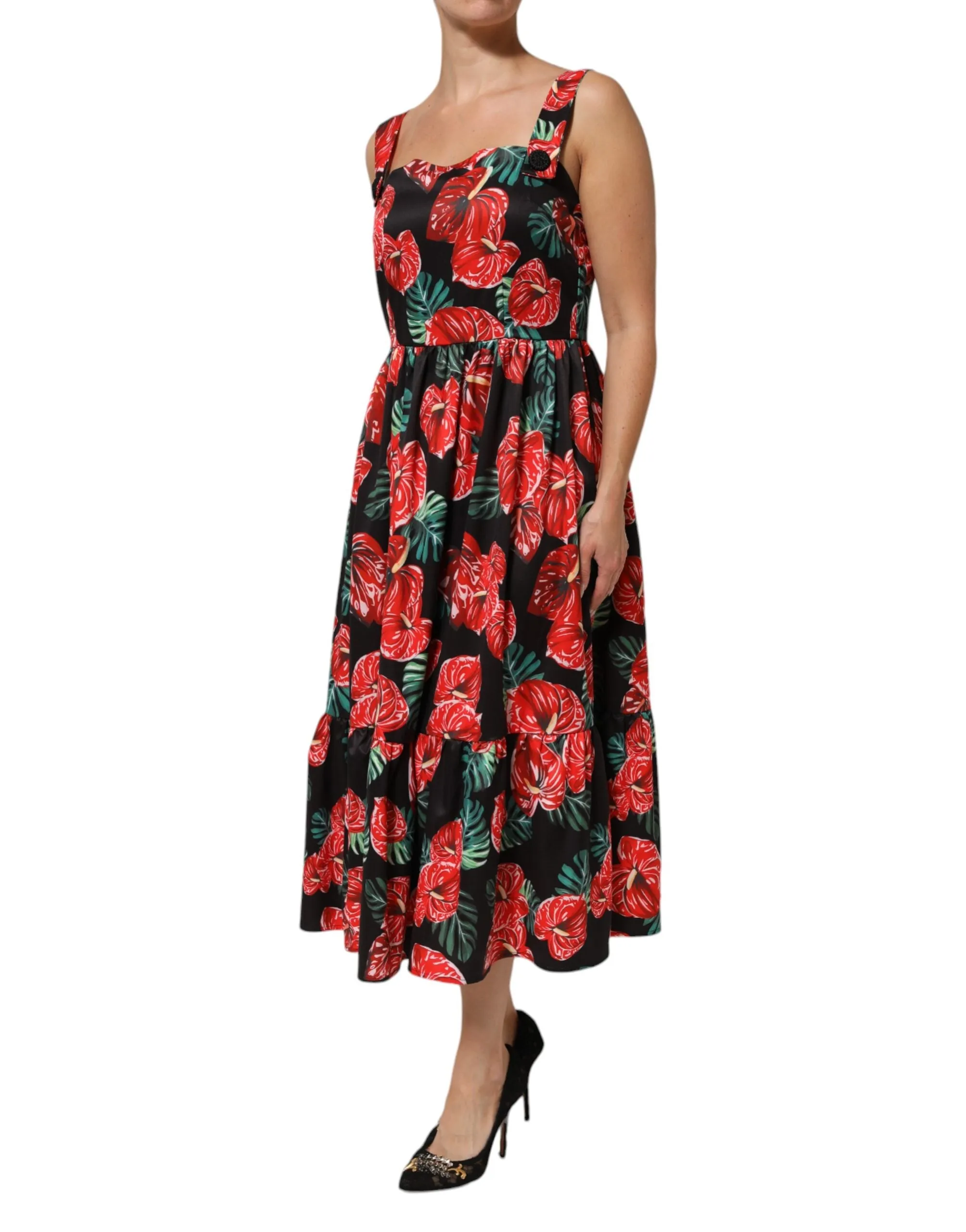 Dolce & Gabbana Multicolor Floral Cotton Poplin Midi Dress sold by Siebentaschen product image thumbnail 3