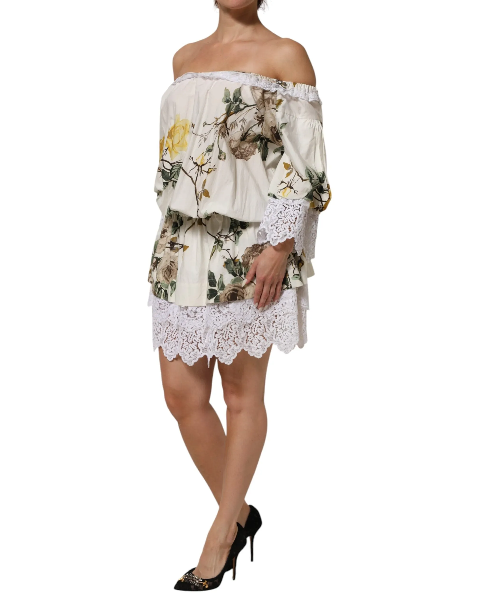 Dolce & Gabbana White Floral Lace Off Shoulder Mini Dress sold by Siebentaschen product image thumbnail 3
