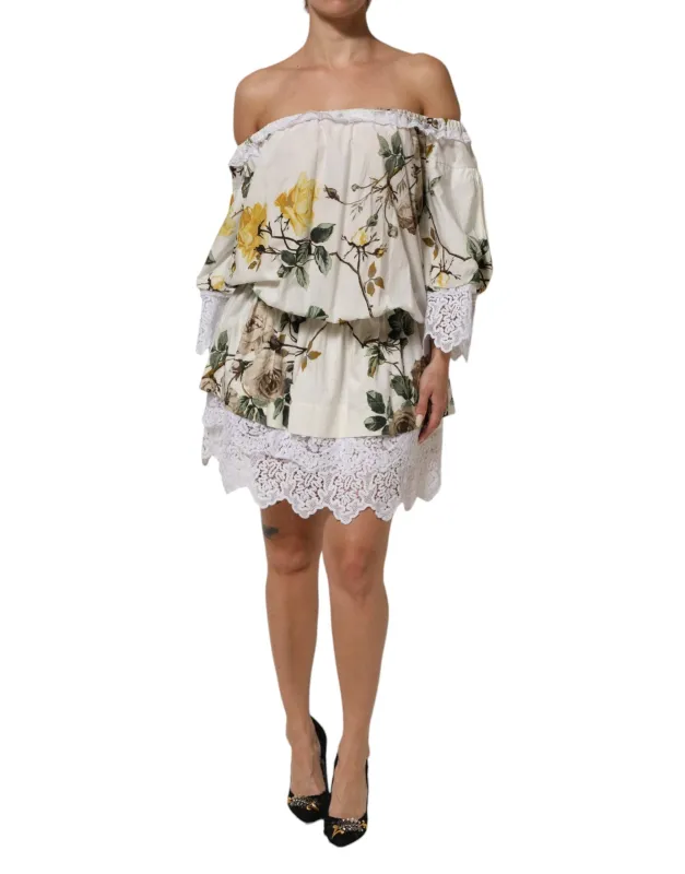 Dolce & Gabbana White Floral Lace Off Shoulder Mini Dress sold by Siebentaschen
