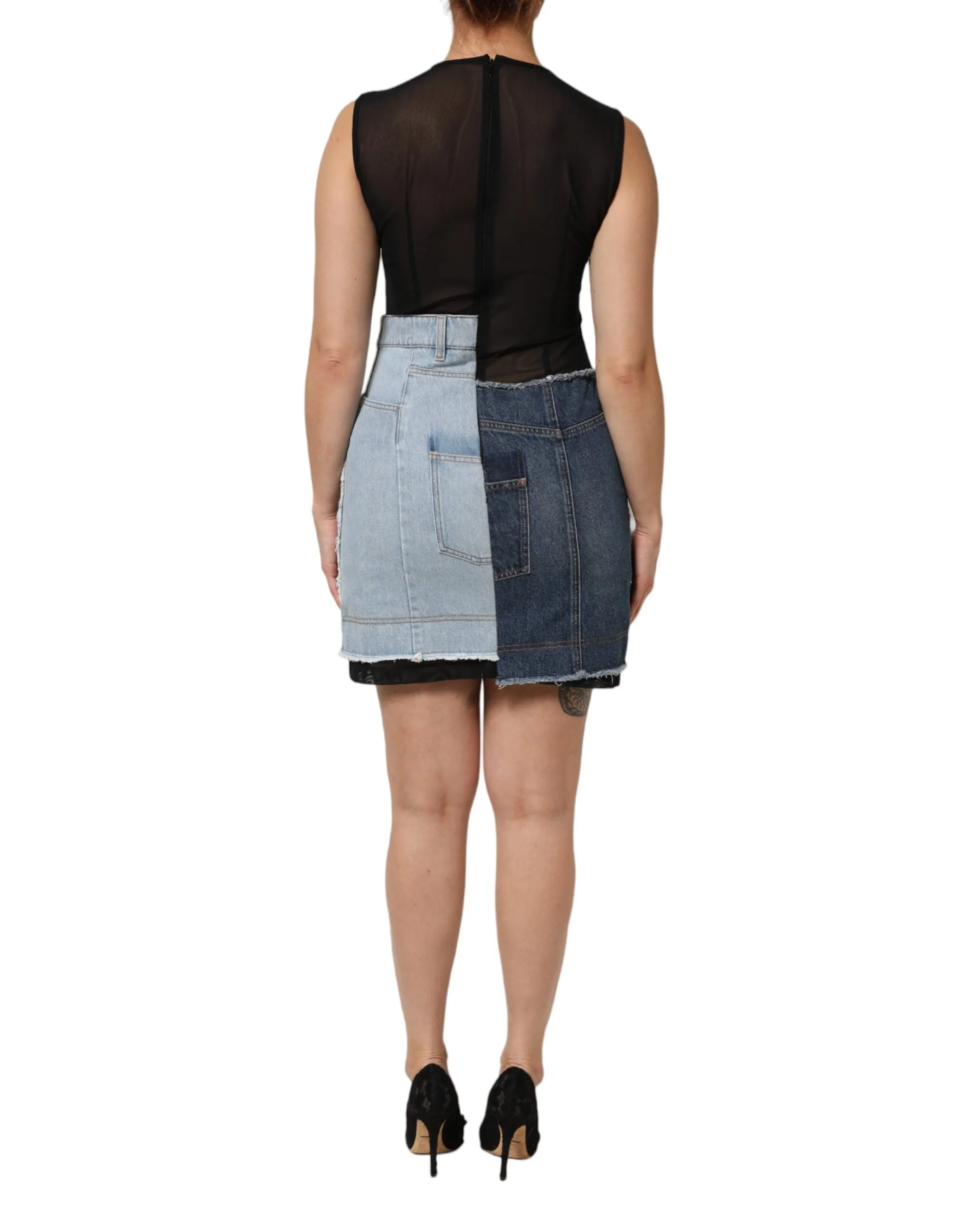 Dolce & Gabbana Blue Nylon Patchwork Denim Sheath Mini Dress sold by Siebentaschen product image thumbnail 5