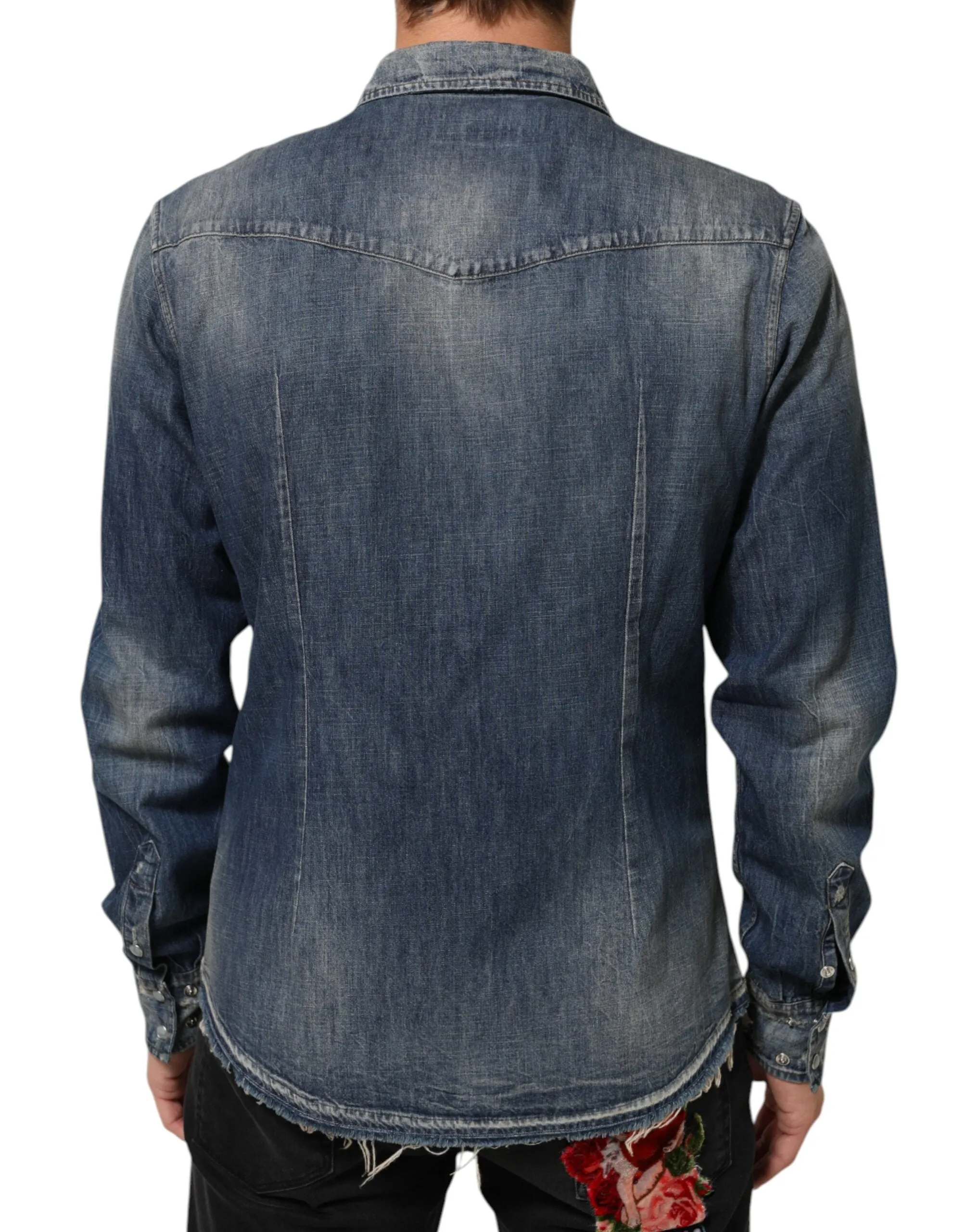 Dolce & Gabbana Blue Angel Patch Denim Buttoned Down Men Shirt sold by Siebentaschen product image thumbnail 4