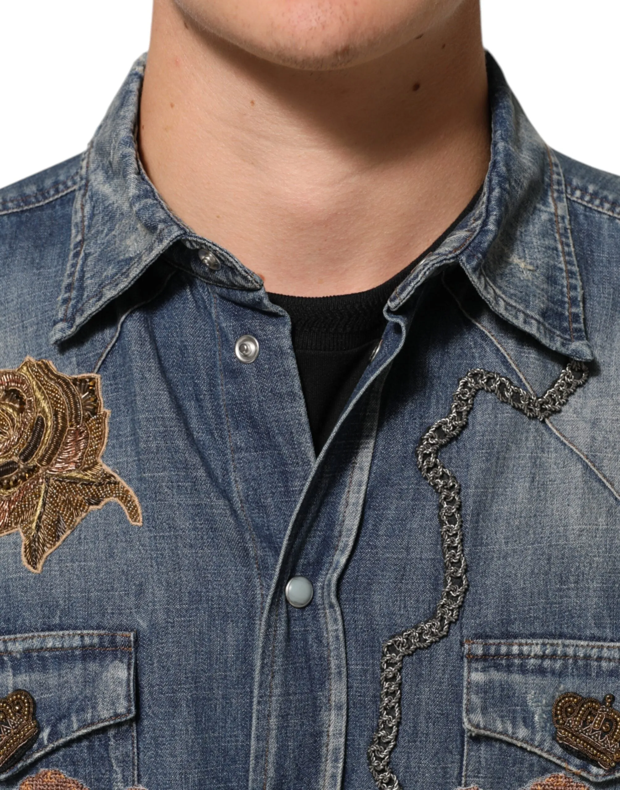 Dolce & Gabbana Blue Angel Patch Denim Buttoned Down Men Shirt sold by Siebentaschen product image thumbnail 5