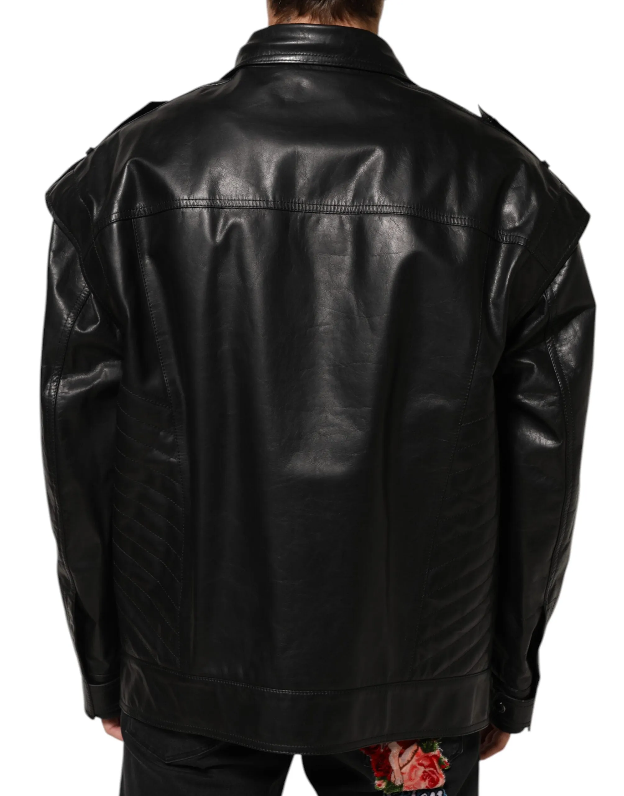 Dolce & Gabbana Black Leather Full Zip Biker Blouson Jacket sold by Siebentaschen product image thumbnail 4