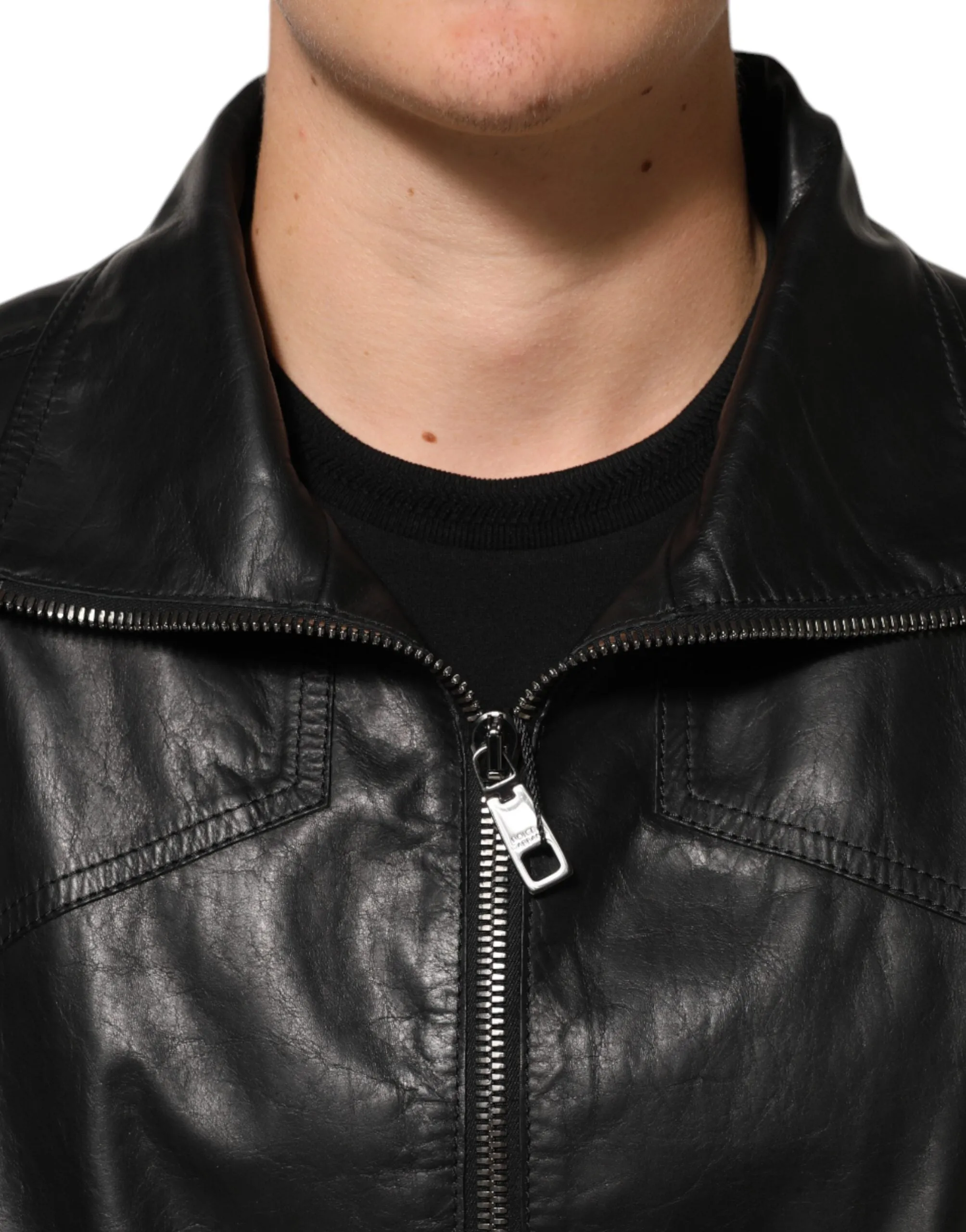 Dolce & Gabbana Black Leather Full Zip Biker Blouson Jacket sold by Siebentaschen product image thumbnail 5