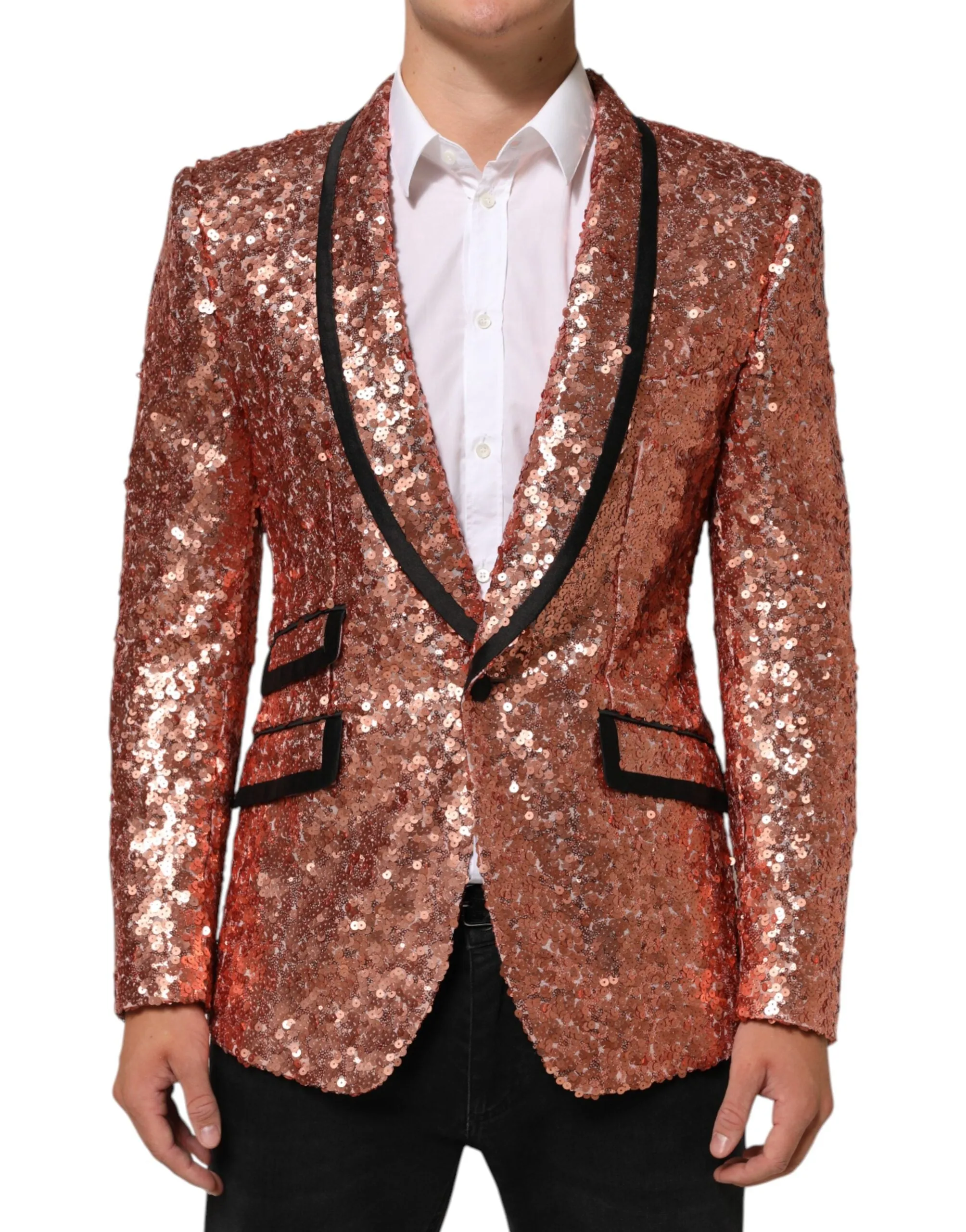 Dolce & Gabbana Pink Sequin SICILIA 1 Button Men Suit Blazer sold by Siebentaschen