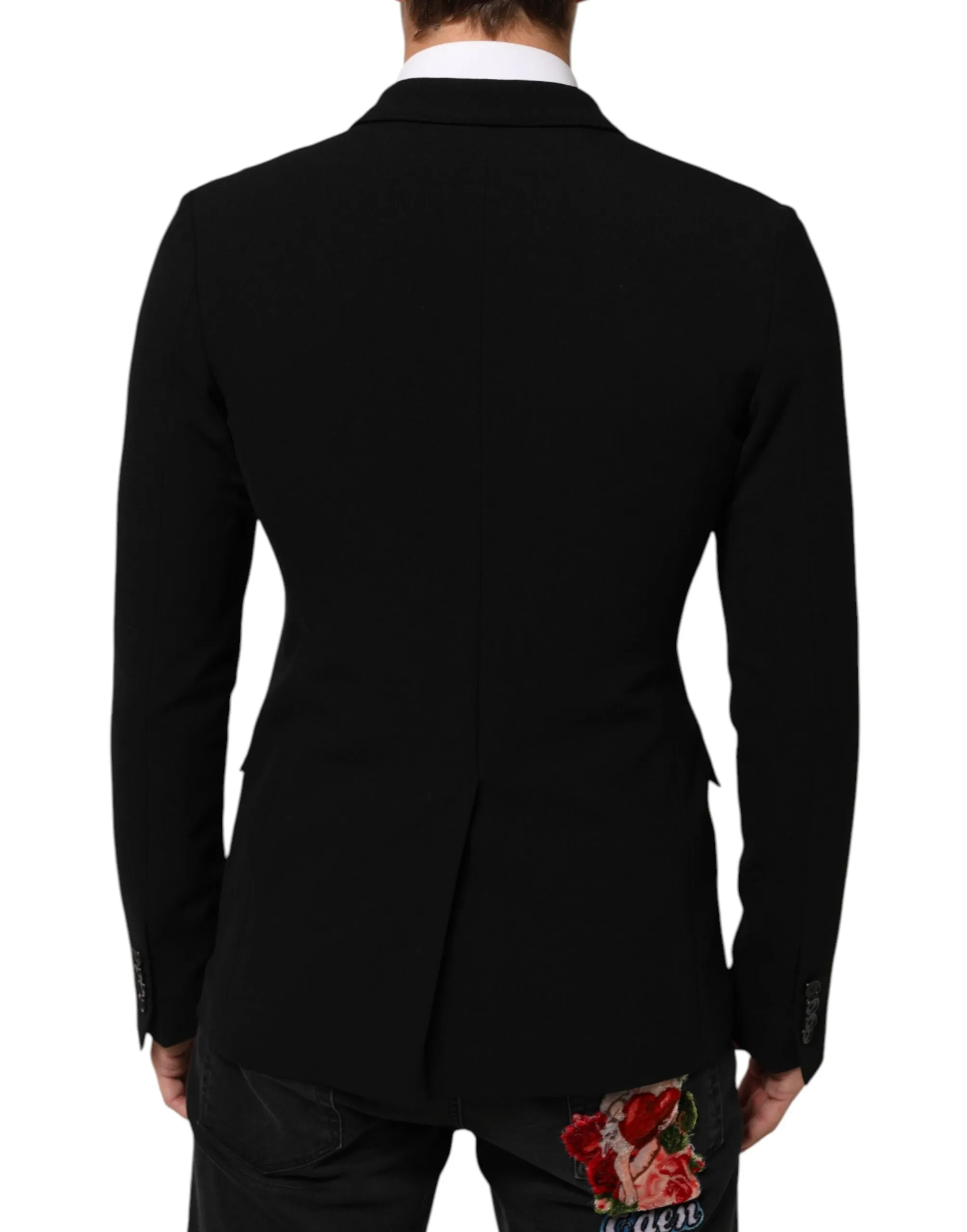 Dolce & Gabbana Black Wool Double Breasted Men Jacket Blazer sold by Siebentaschen product image thumbnail 4