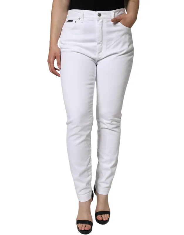 Dolce & Gabbana White AUDREY Cotton Logo Skinny Denim Jeans sold by Siebentaschen