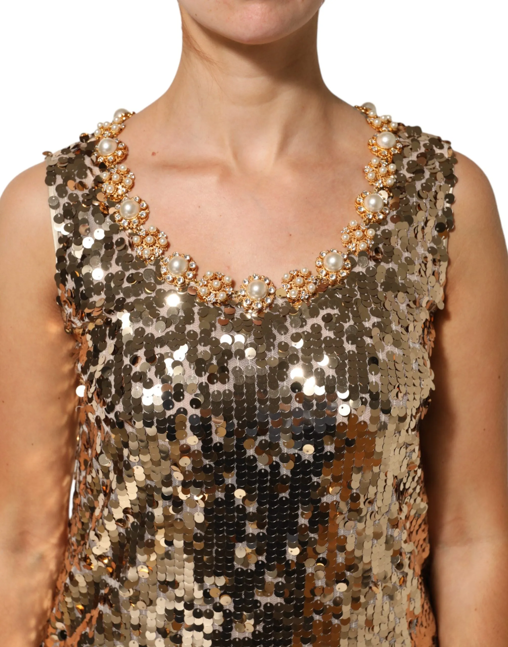 Dolce & Gabbana Gold Sequined Nylon A-line Sheath Mini Dress sold by Siebentaschen product image thumbnail 5