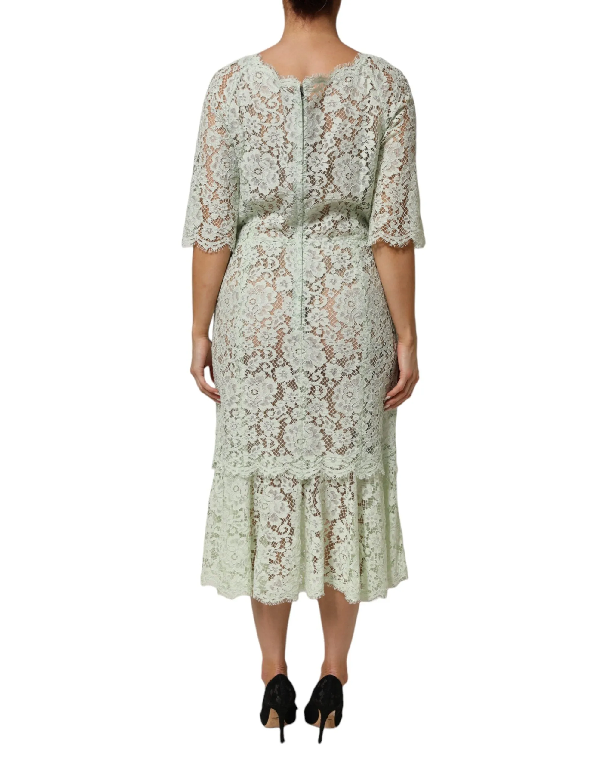 Dolce & Gabbana Mint Green Floral Lace Trim Midi Dress sold by Siebentaschen product image thumbnail 4
