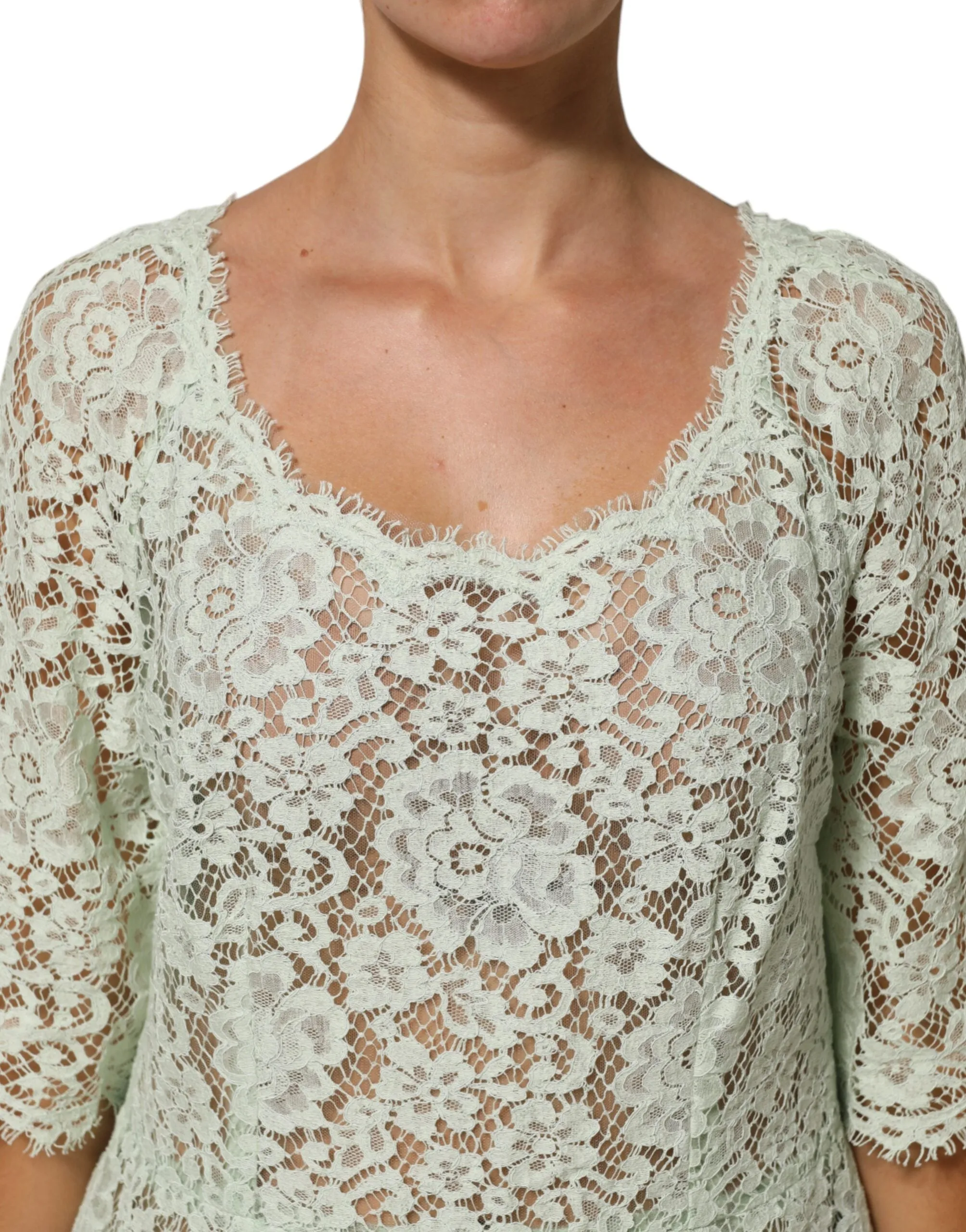 Dolce & Gabbana Mint Green Floral Lace Trim Midi Dress sold by Siebentaschen product image thumbnail 5