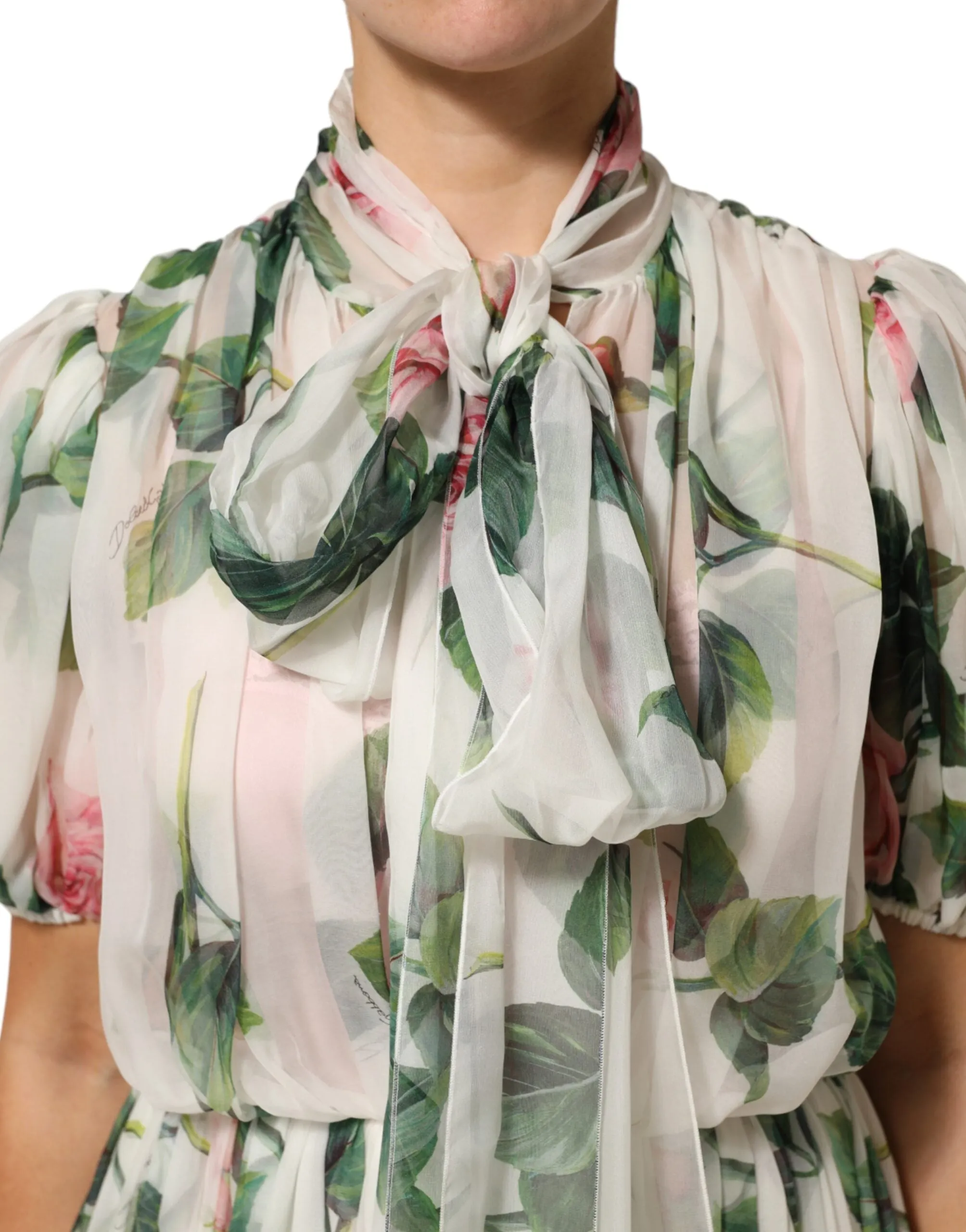 Dolce & Gabbana White Floral Print Silk Pleated Midi Dress sold by Siebentaschen product image thumbnail 5