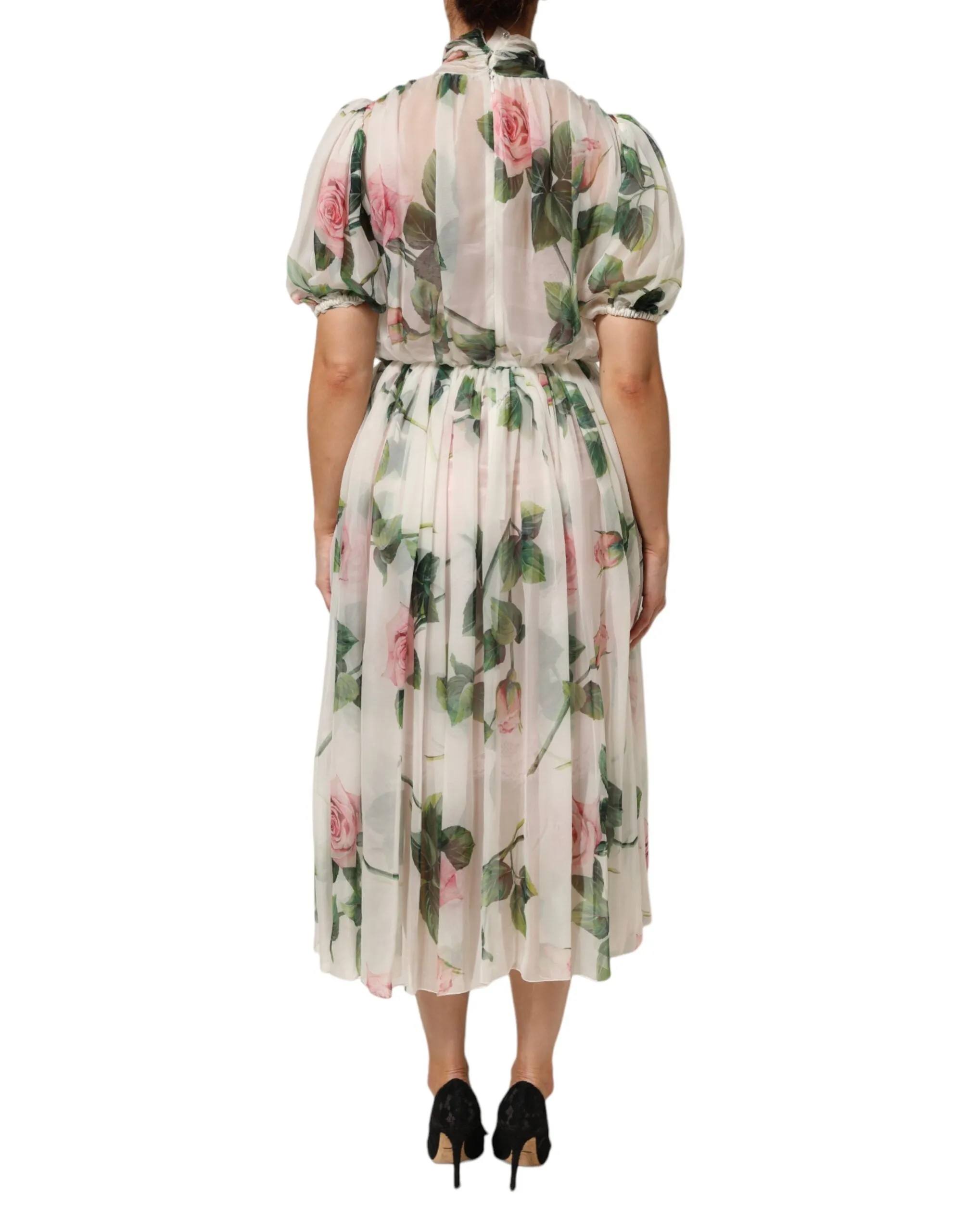 Dolce & Gabbana White Floral Print Silk Pleated Midi Dress sold by Siebentaschen product image thumbnail 4
