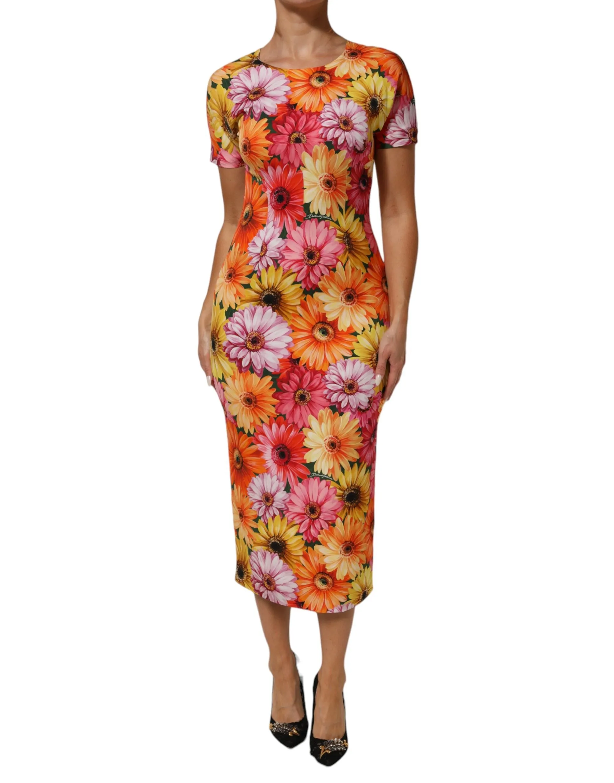Dolce & Gabbana Multicolor Floral Print SilkSheath Midi Dress sold by Siebentaschen